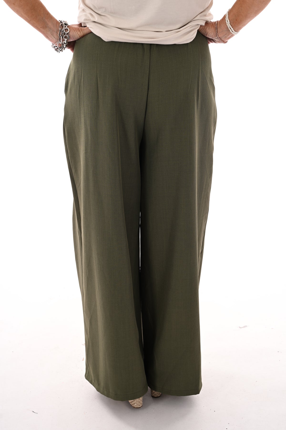 Pantalon broek met plooi band legergroen