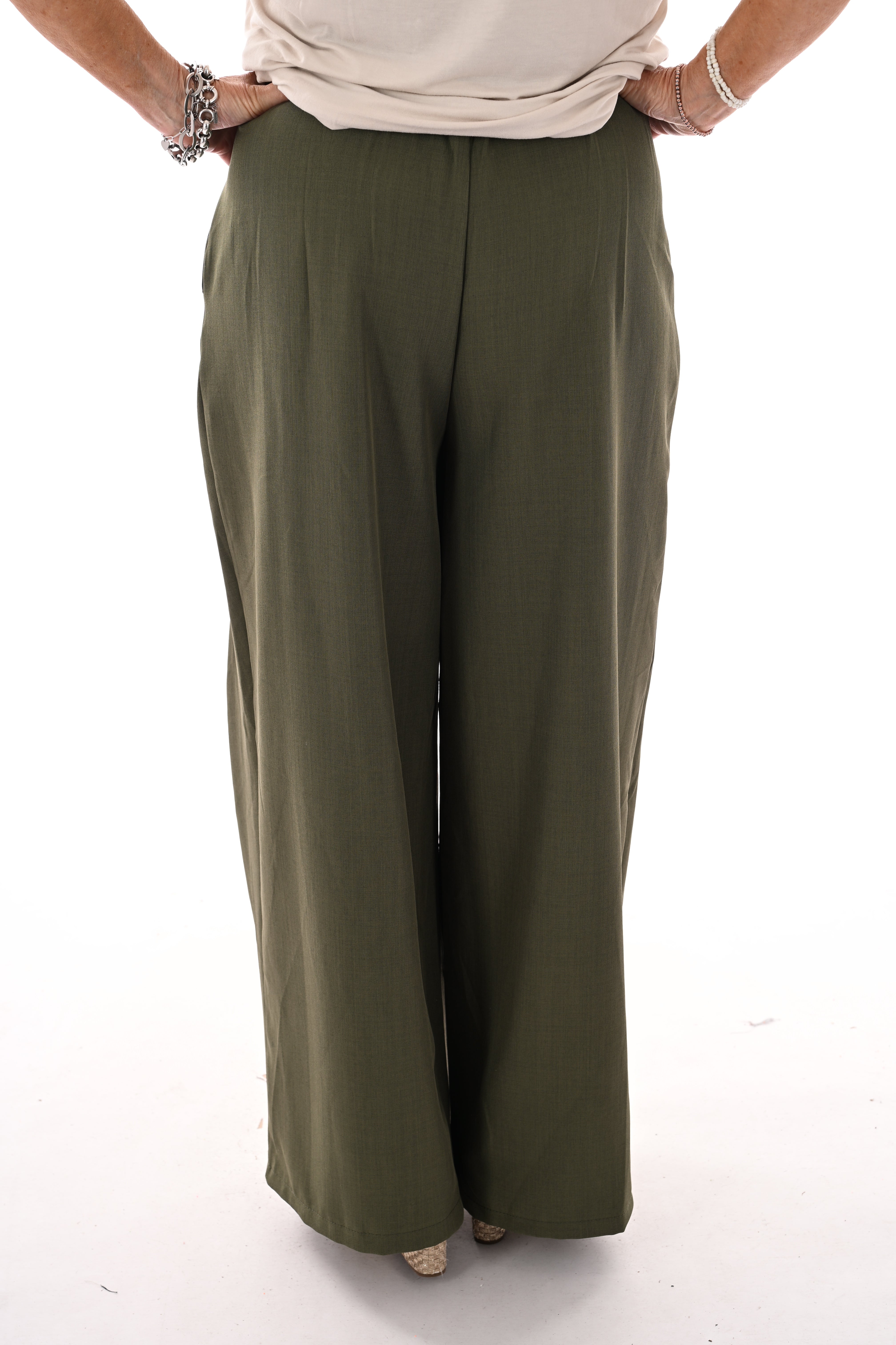 Pantalon broek met plooi band legergroen