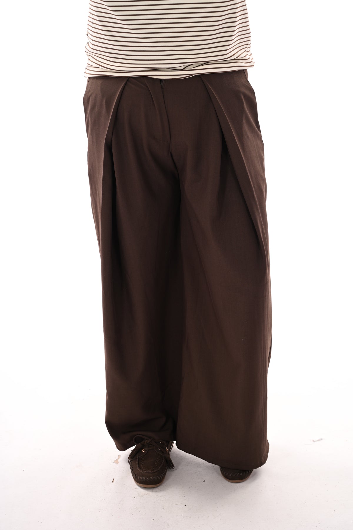 Pantalon broek met plooi band donkerbruin