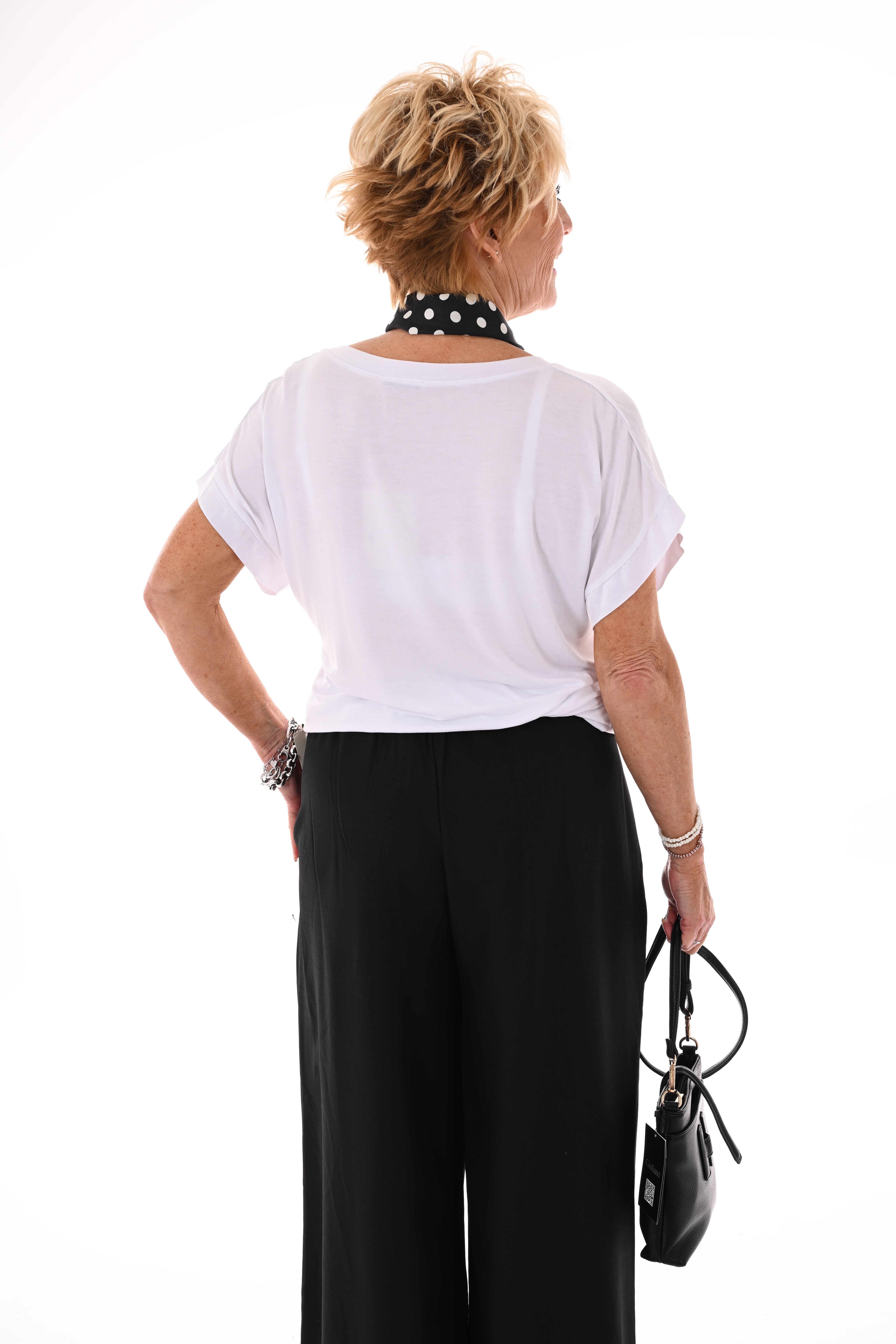 Top silky korte mouwen v-hals wit
