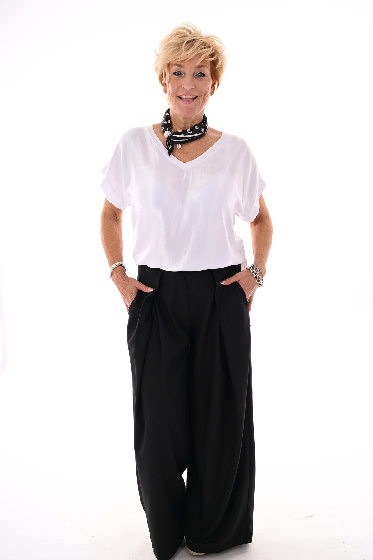 Pantalon broek met plooi band zwart