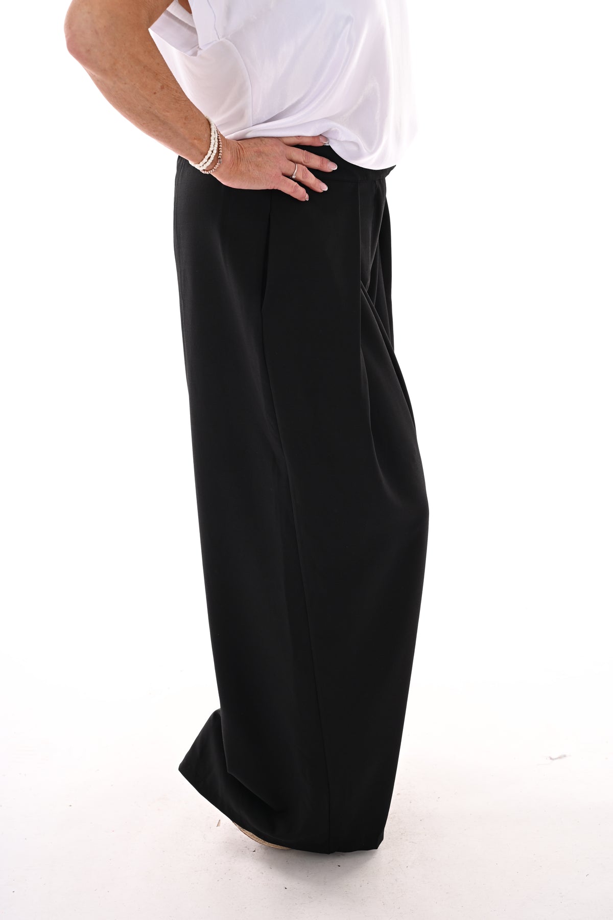 Pantalon broek met plooi band zwart