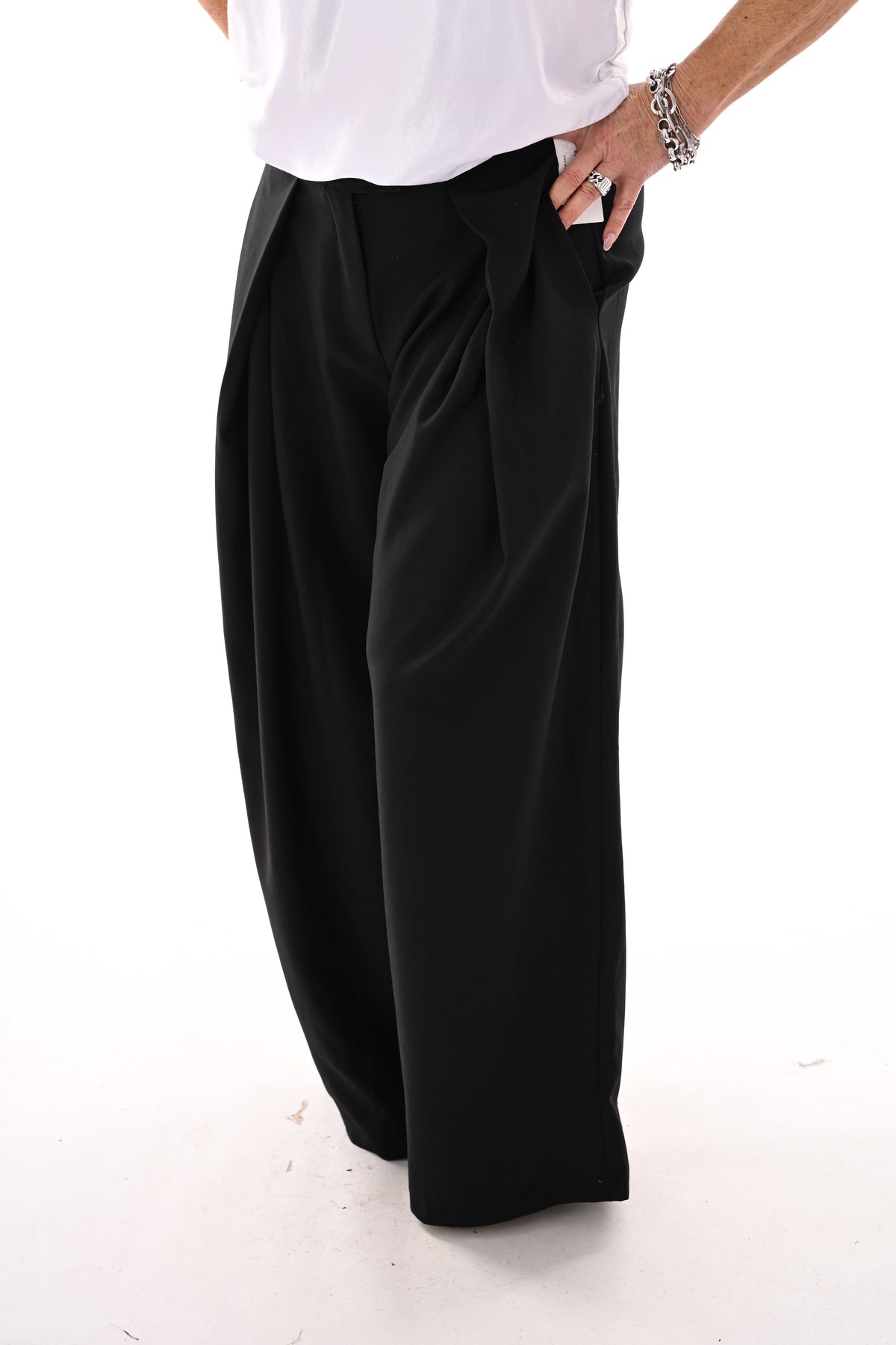 Pantalon broek met plooi band zwart