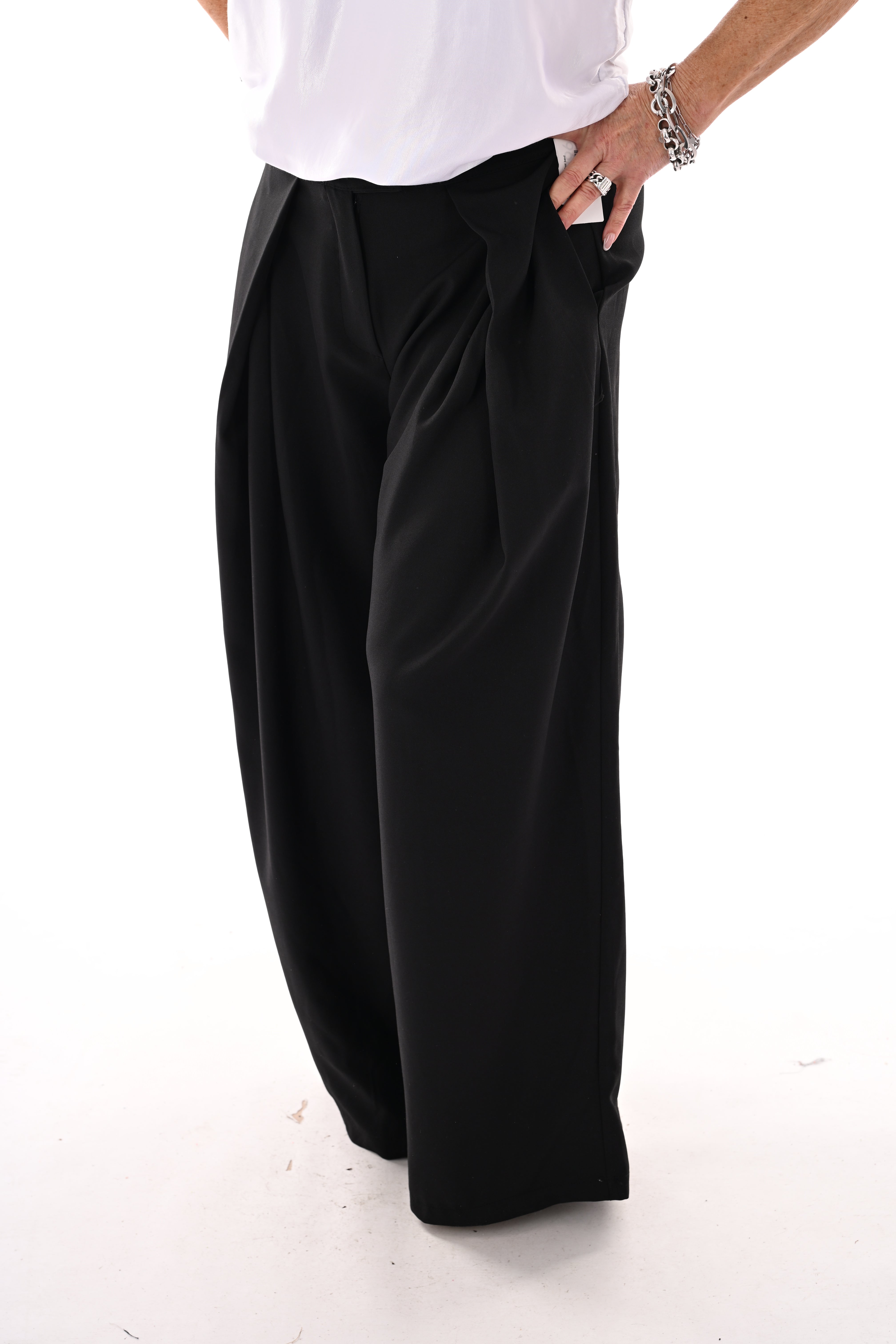 Pantalon broek met plooi band zwart