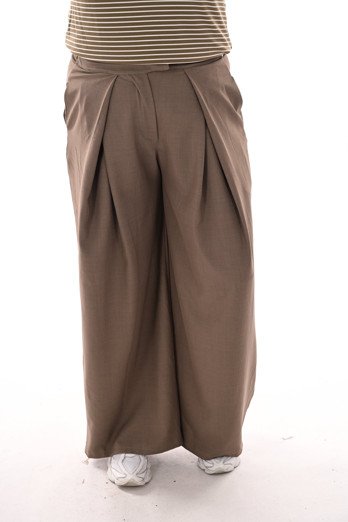 Pantalon broek met plooi band taupe
