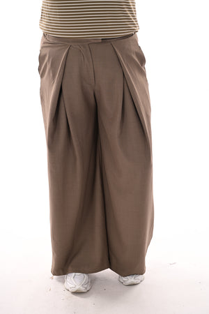 Pantalon broek met plooi band taupe