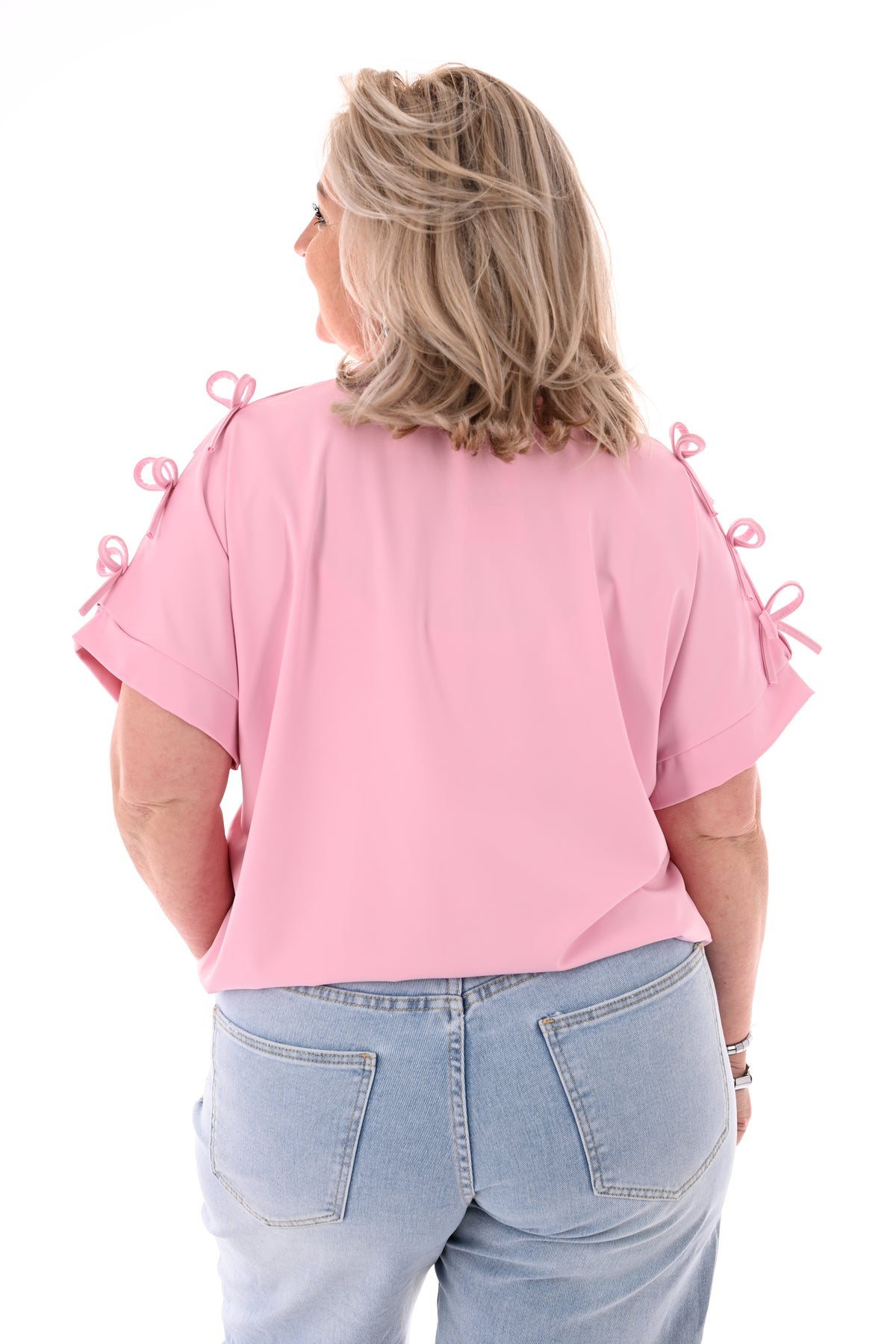 Top strikjes korte mouwen roze