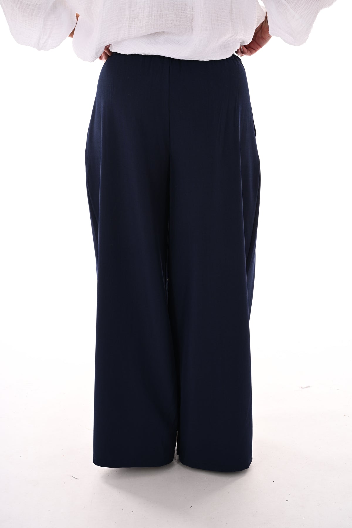 Pantalon broek met plooi band marineblauw