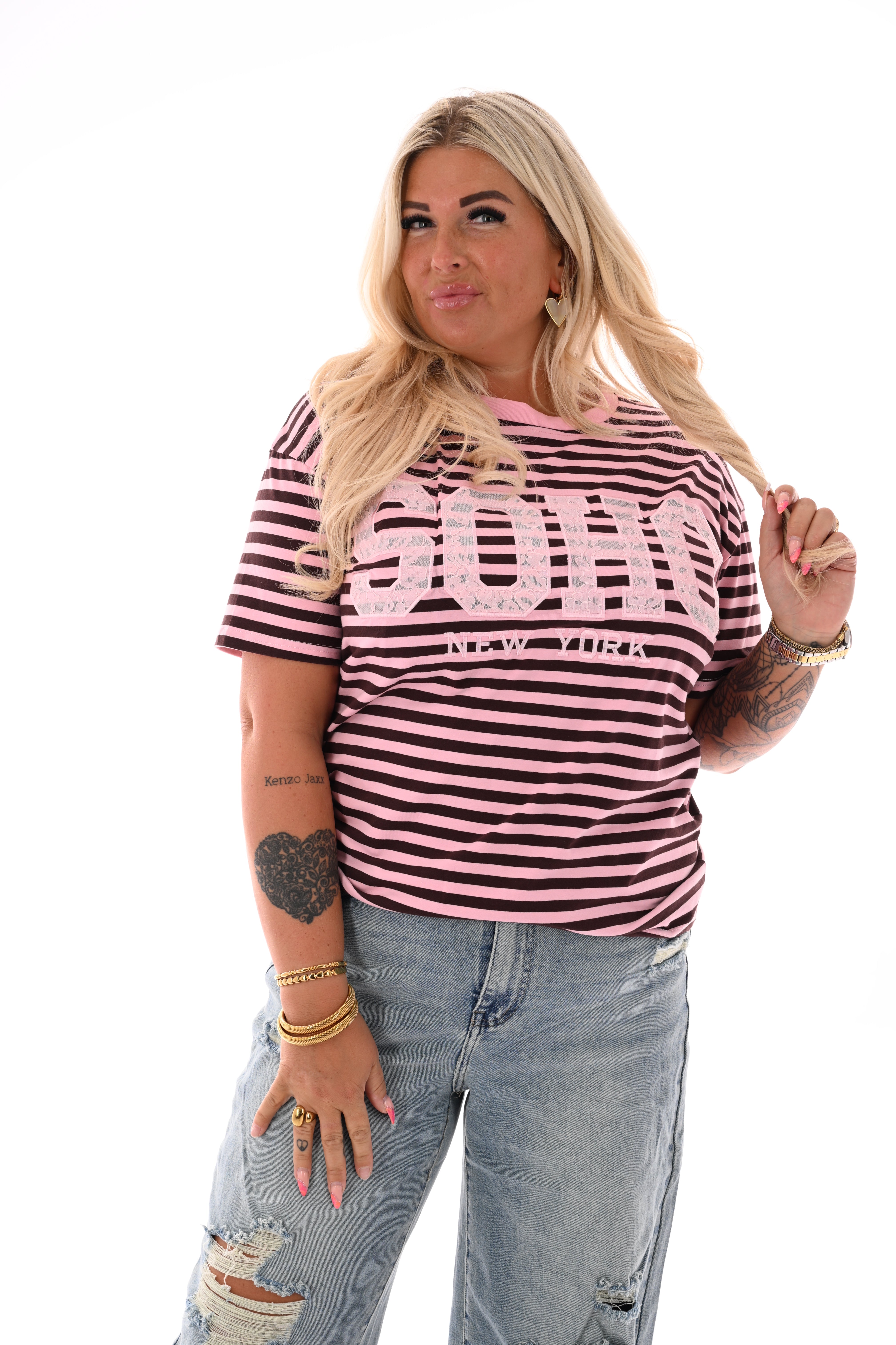 T-shirt Soho kant roze/bruin