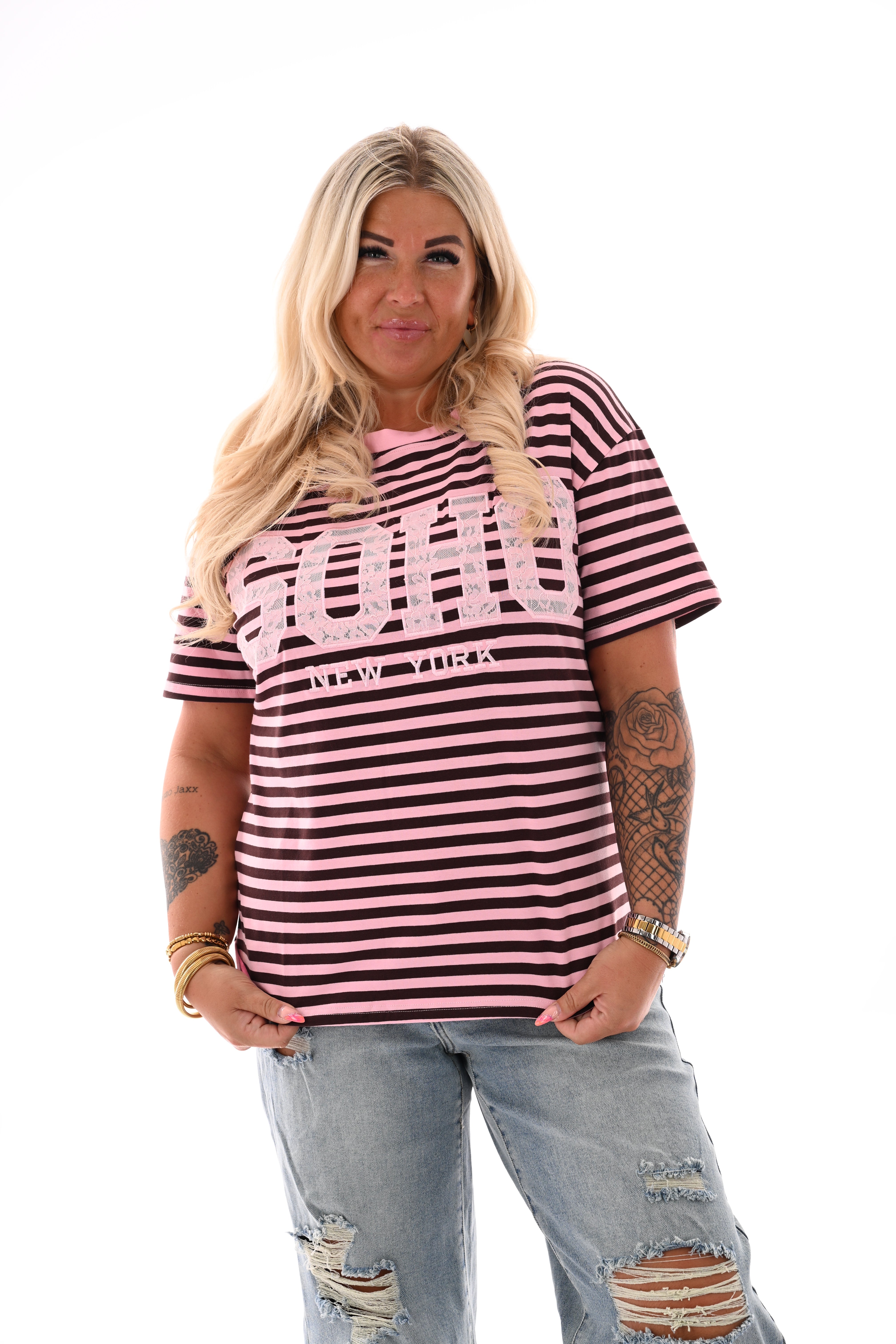 T-shirt Soho kant roze/bruin
