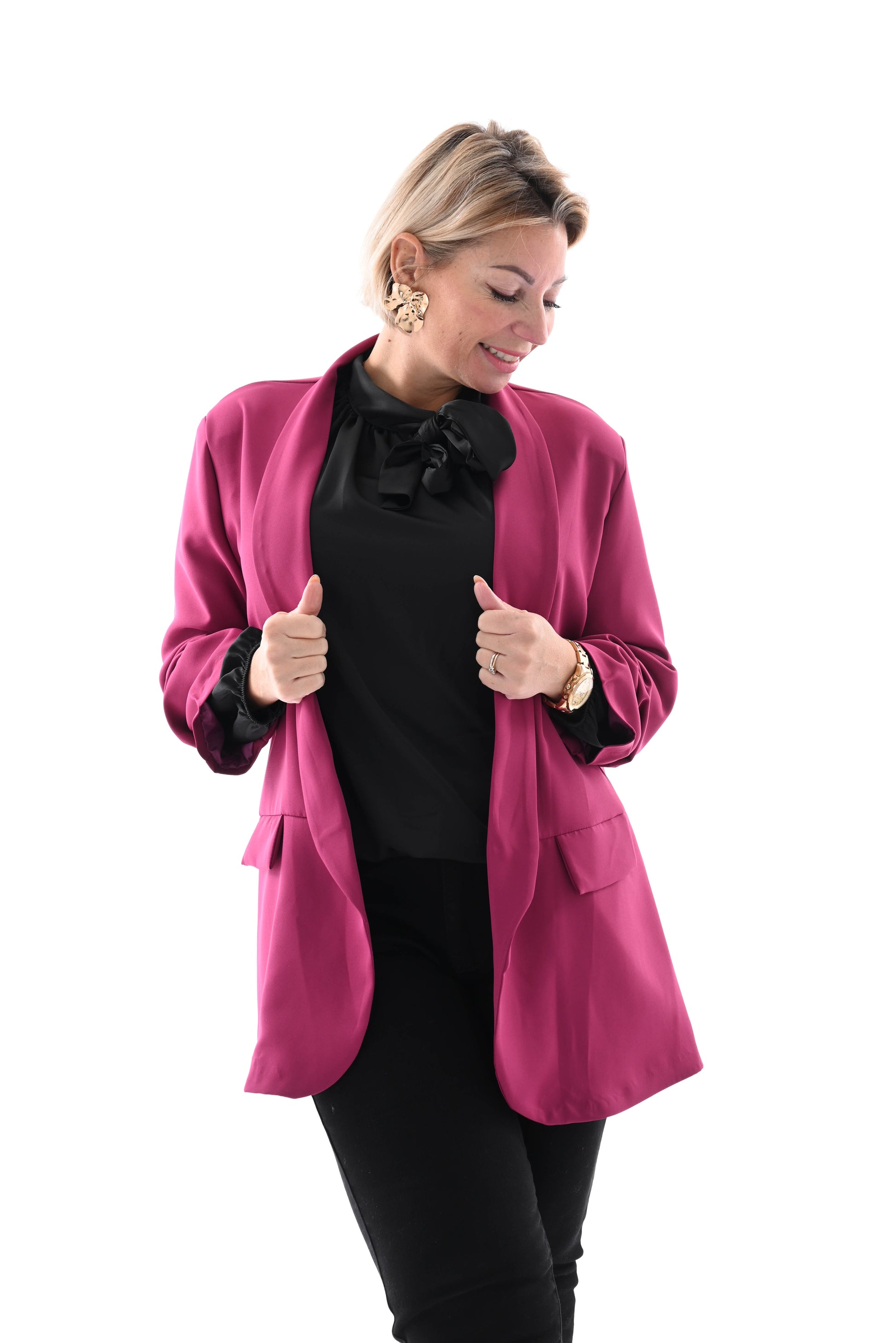 Blazer geplooide mouwen magenta