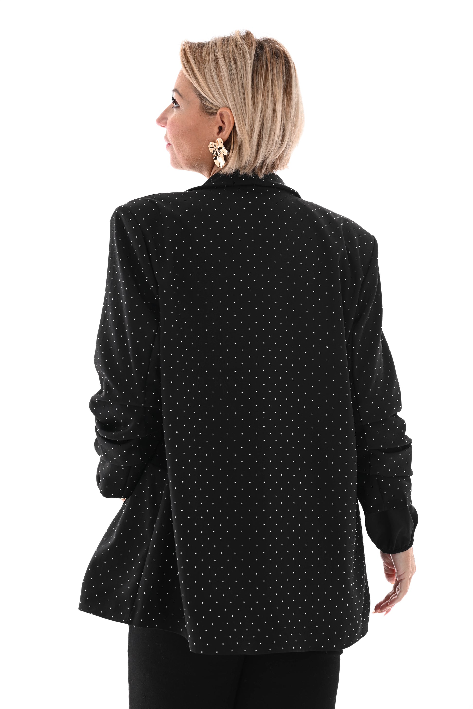 Blazer geplooide mouwen zwart strass