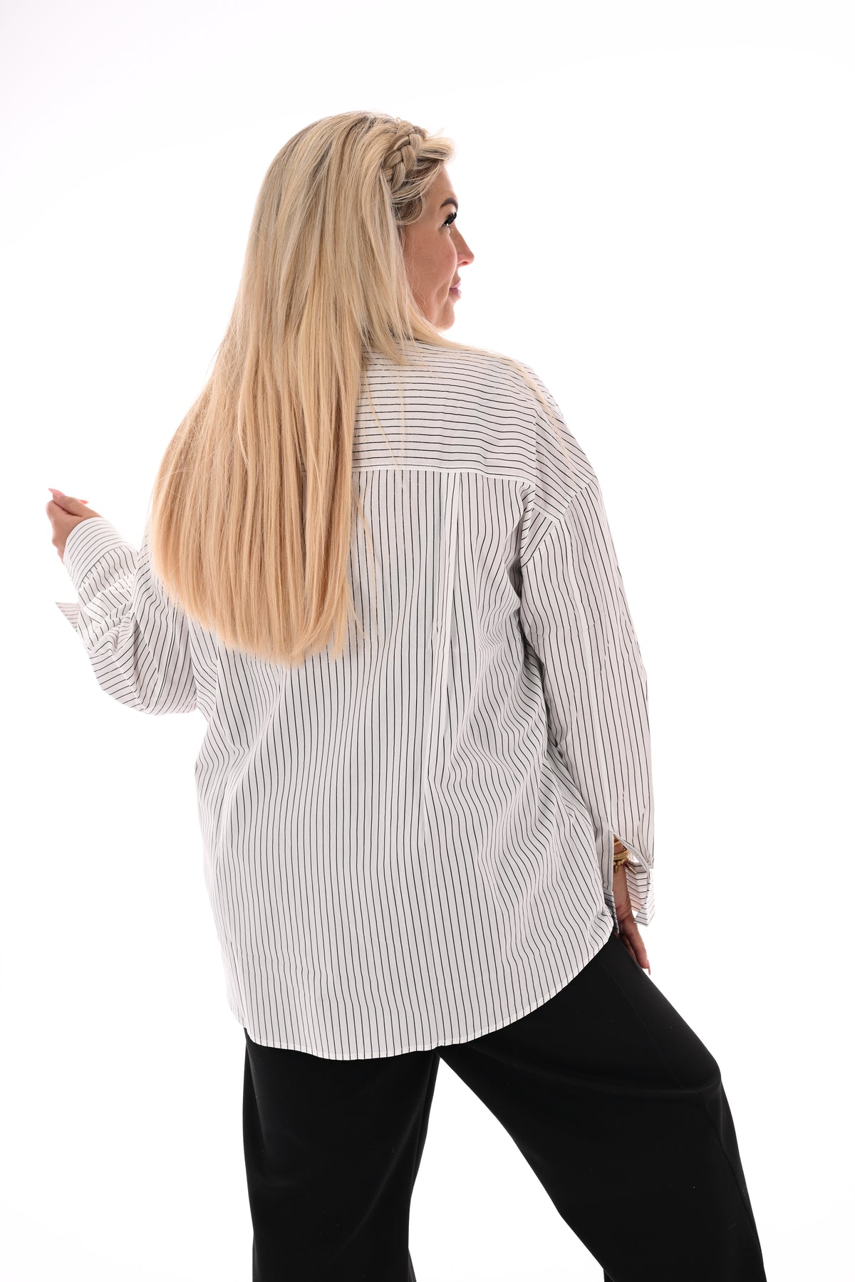 Blouse strepen met stropdas wit