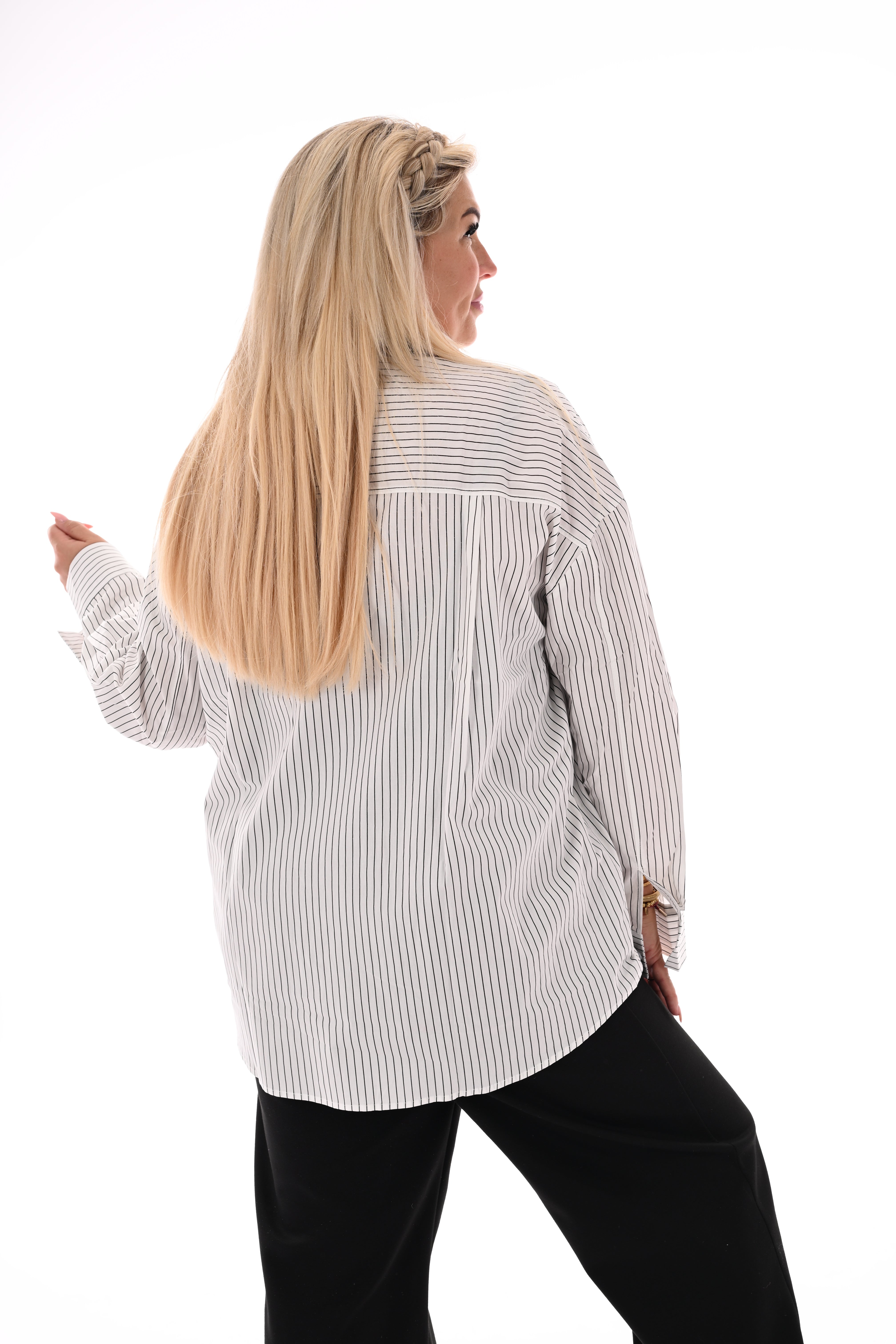 Blouse strepen met stropdas wit
