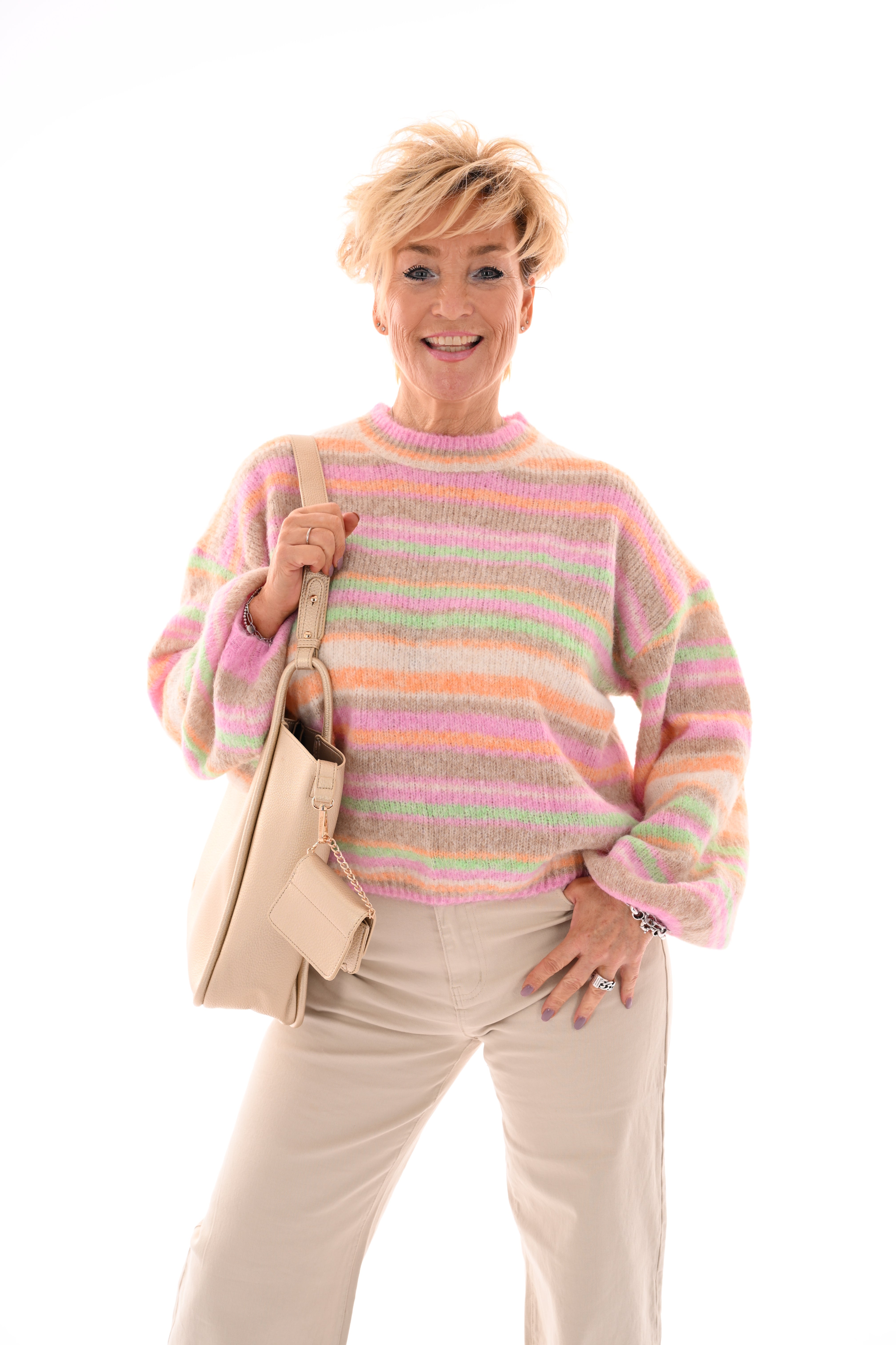 Trui strepenmix beige/roze