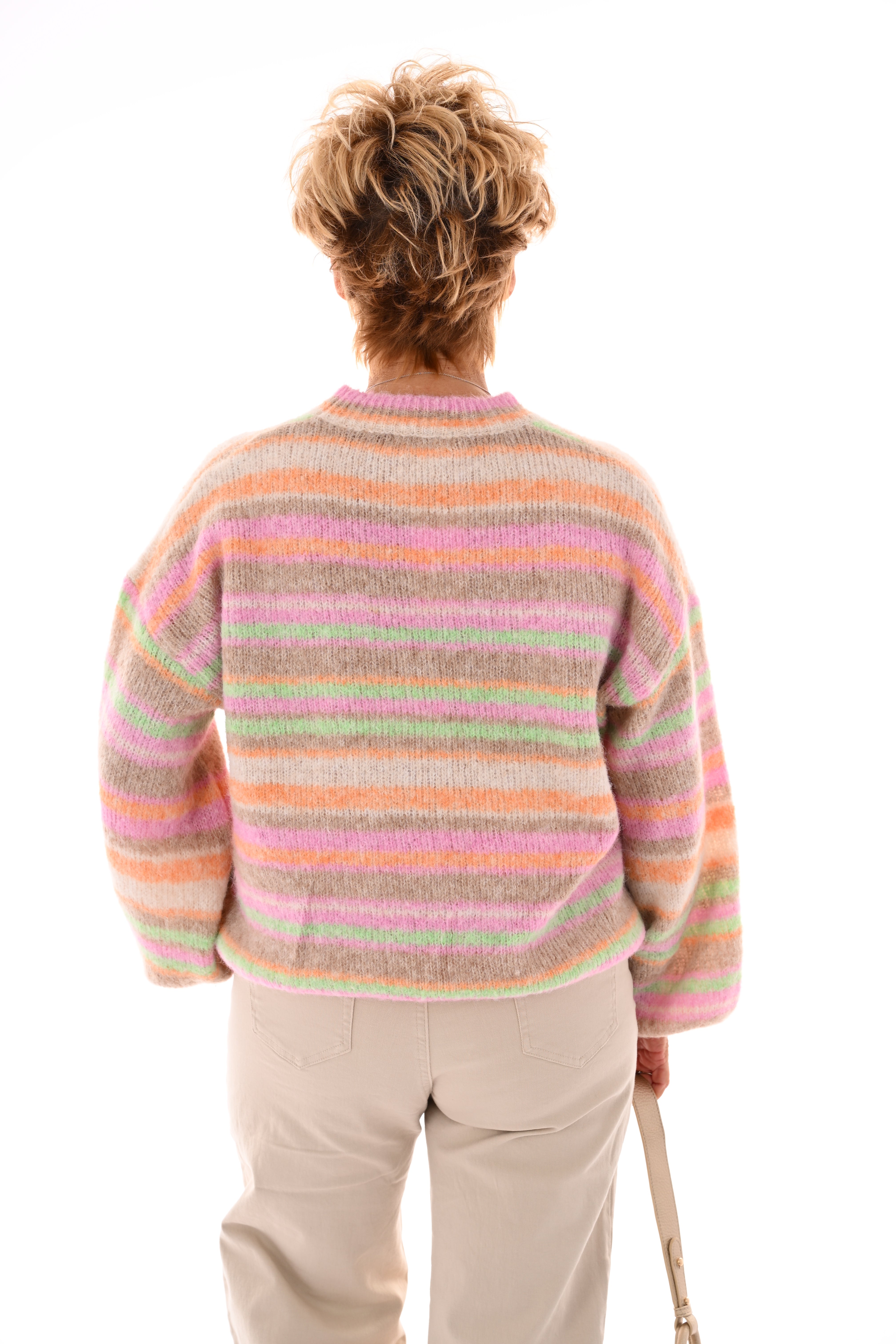 Trui strepenmix beige/roze
