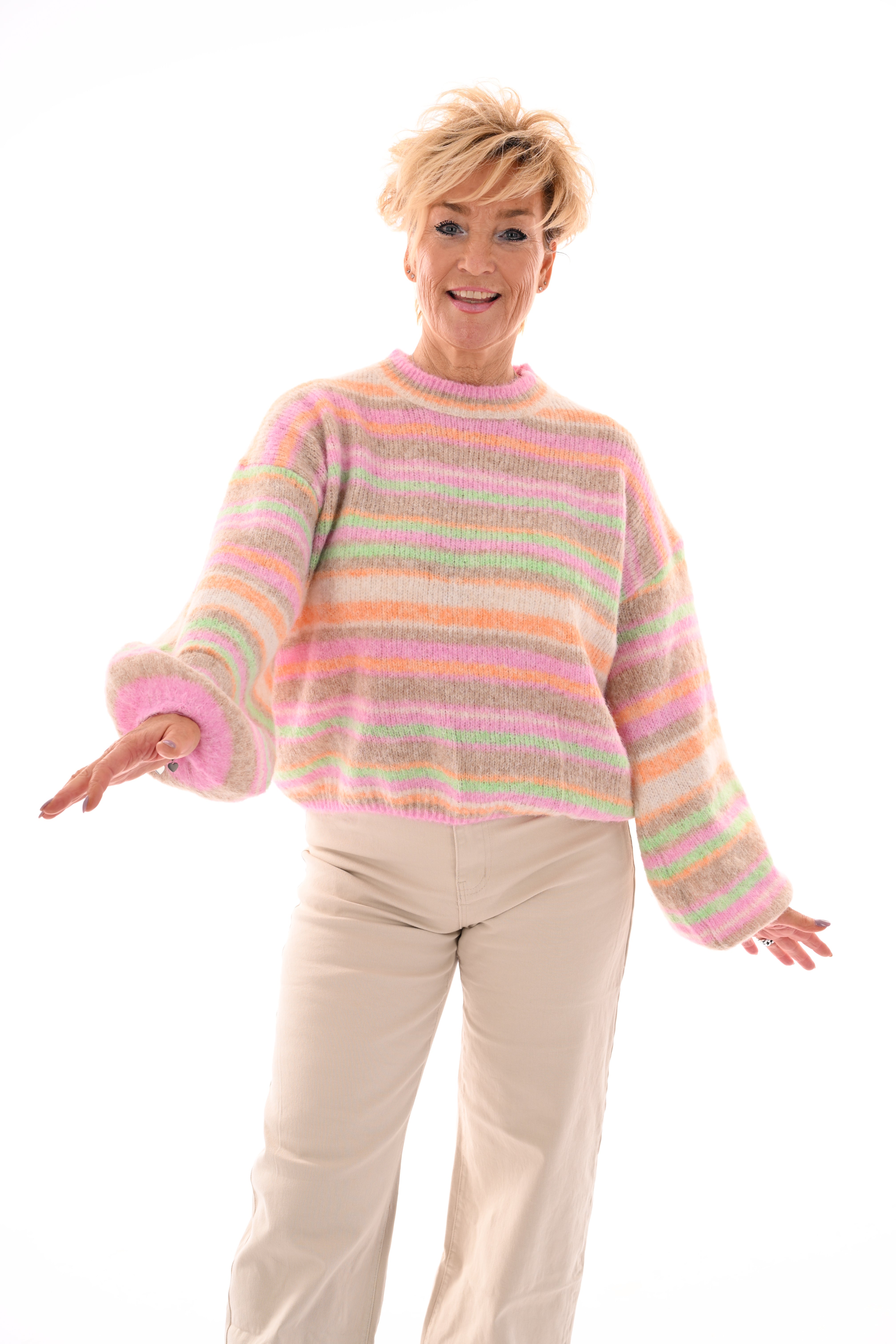 Trui strepenmix beige/roze