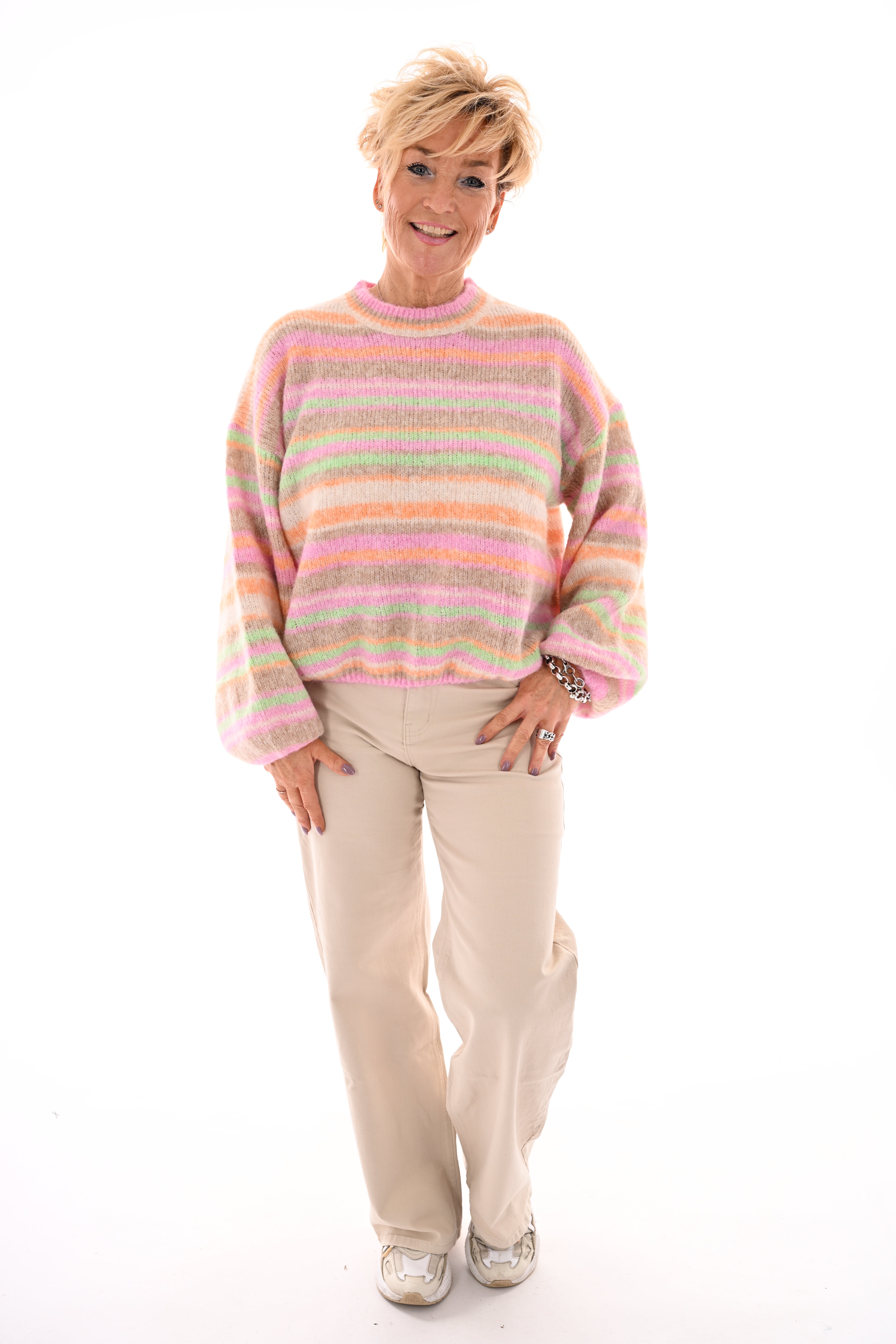 Trui strepenmix beige/roze