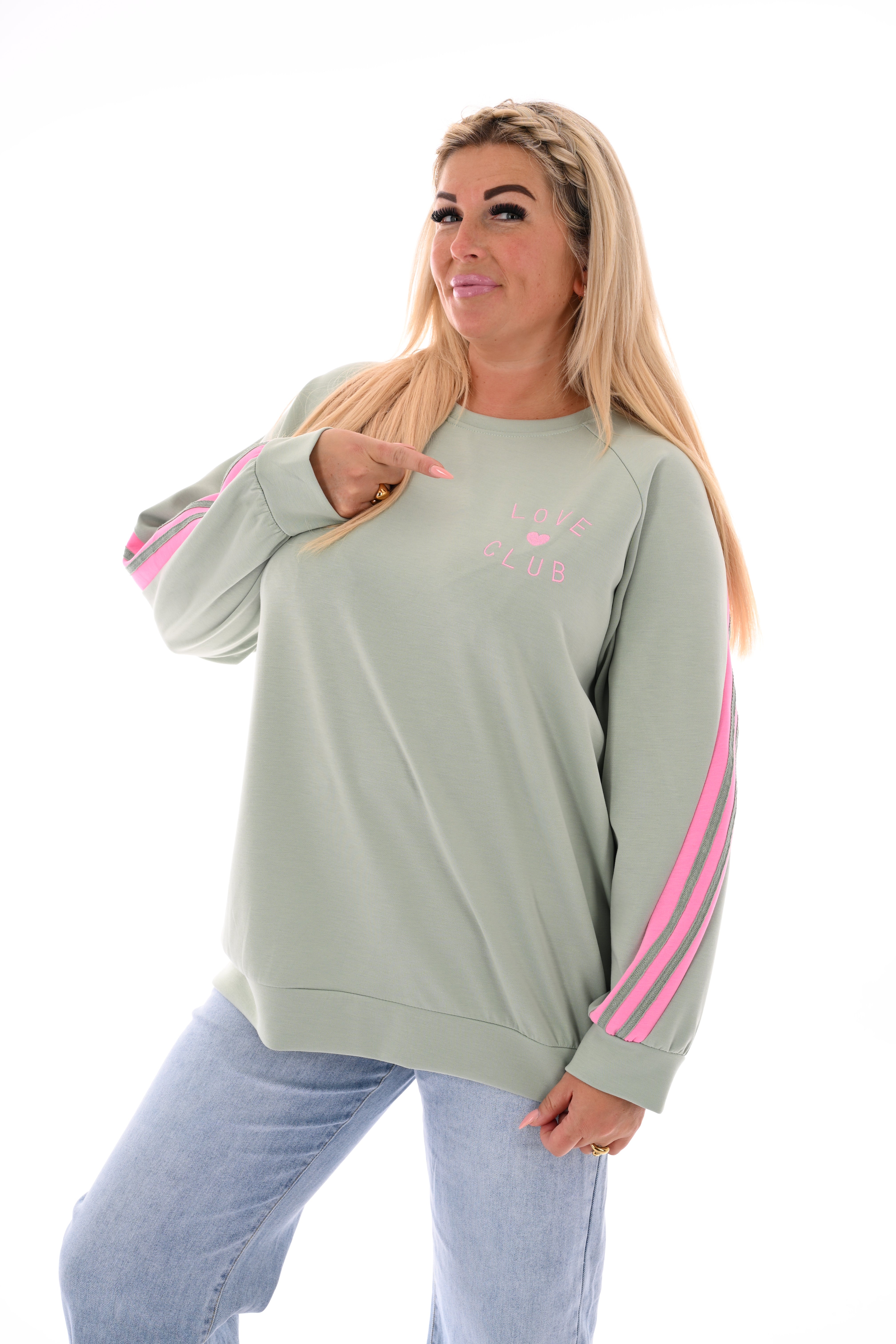 Sweater love club met bies lindegroen