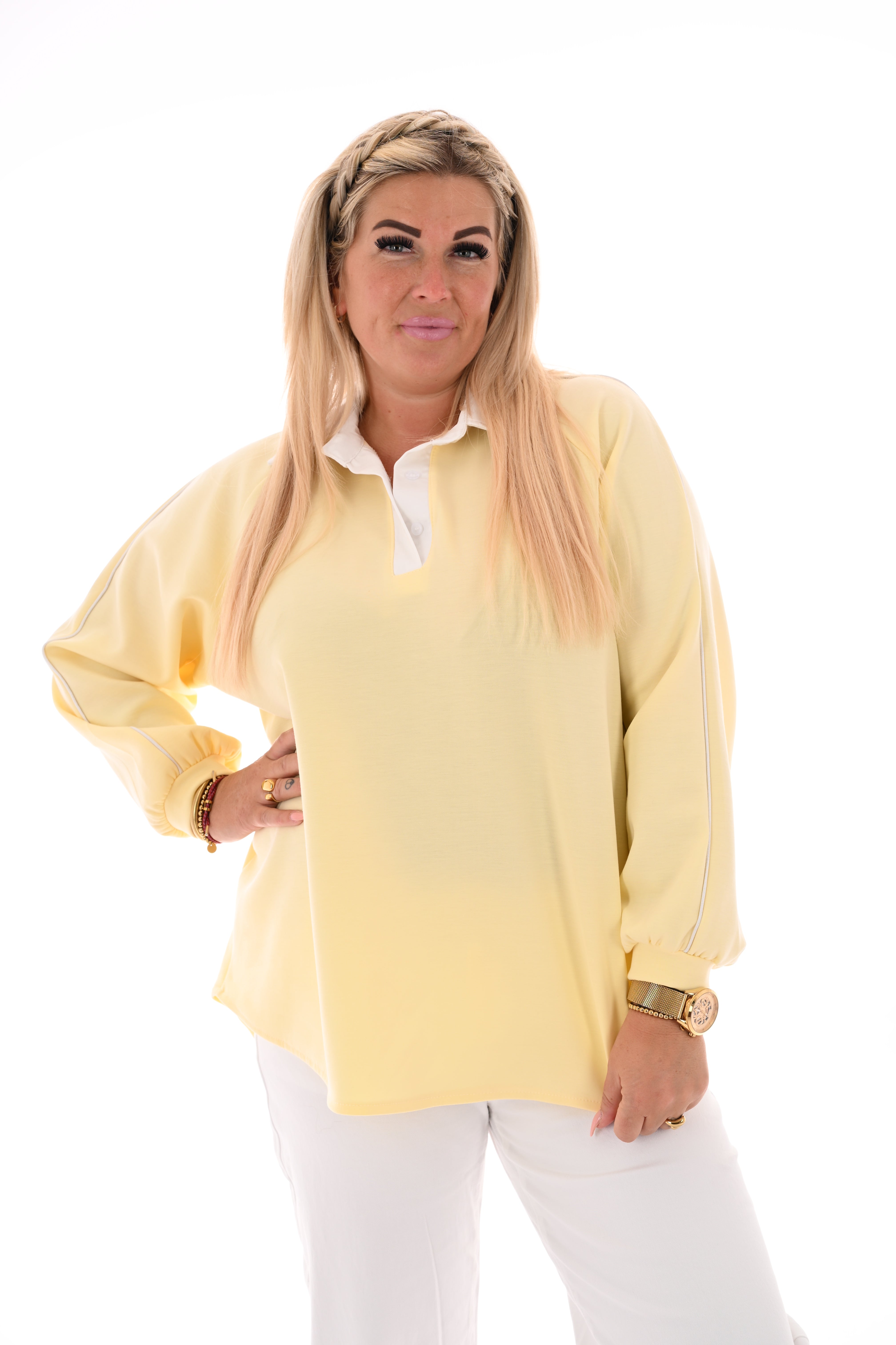 Sweater met kraag lichtgeel