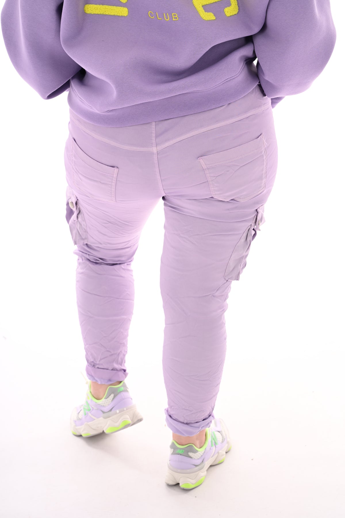 Silky stretchbroek cargo lila
