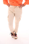Silky stretchbroek cargo creme
