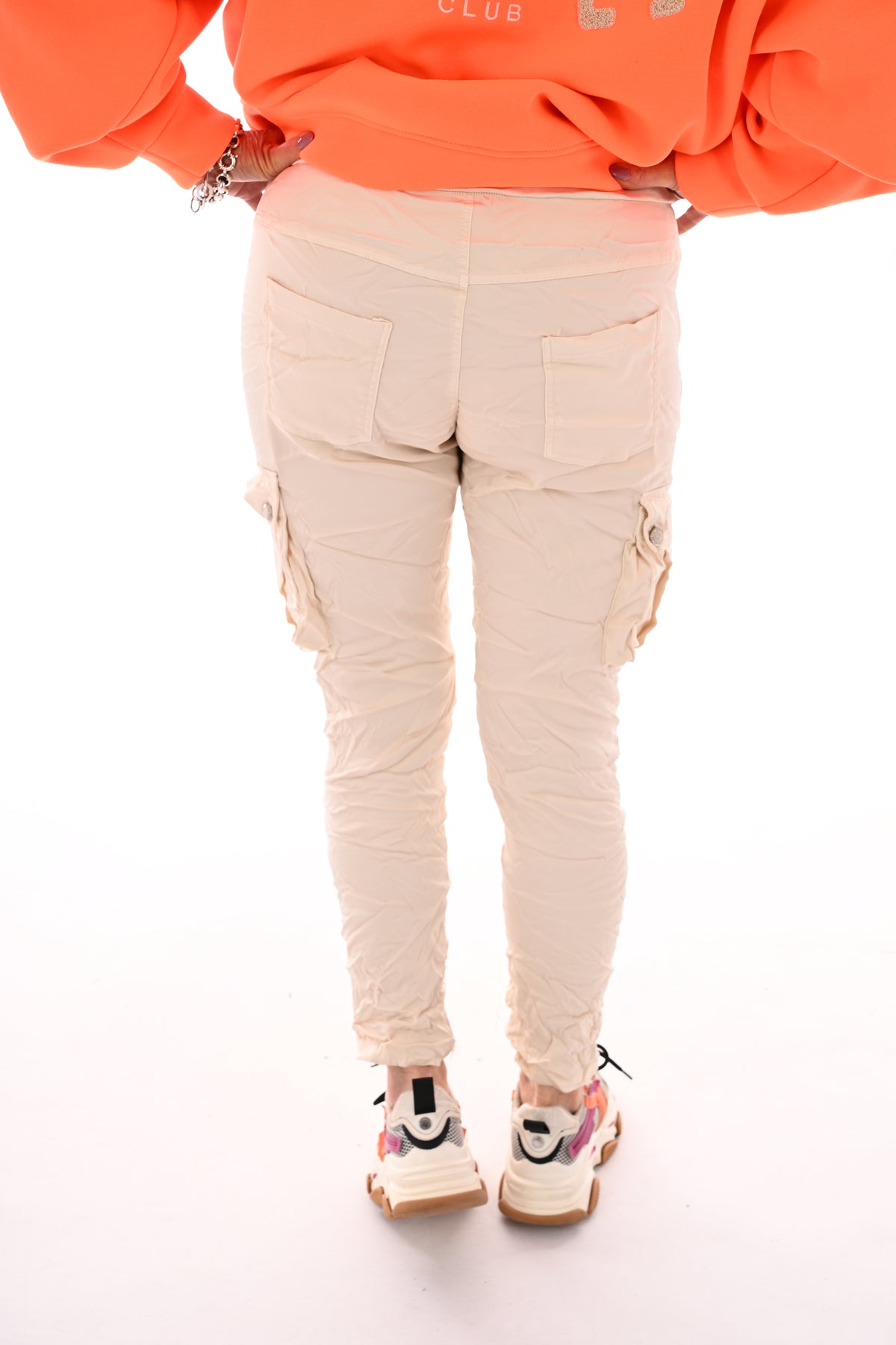 Silky stretchbroek cargo creme