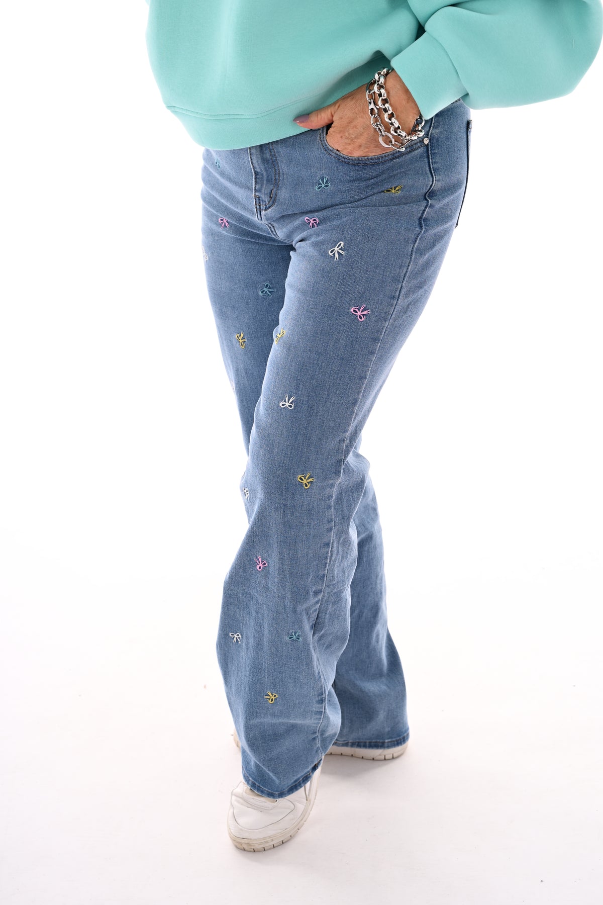 BS Jeans wide leg strikjes blauw