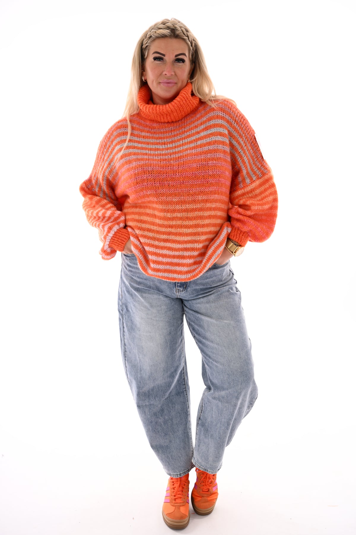 Gestreepte trui met col oranje