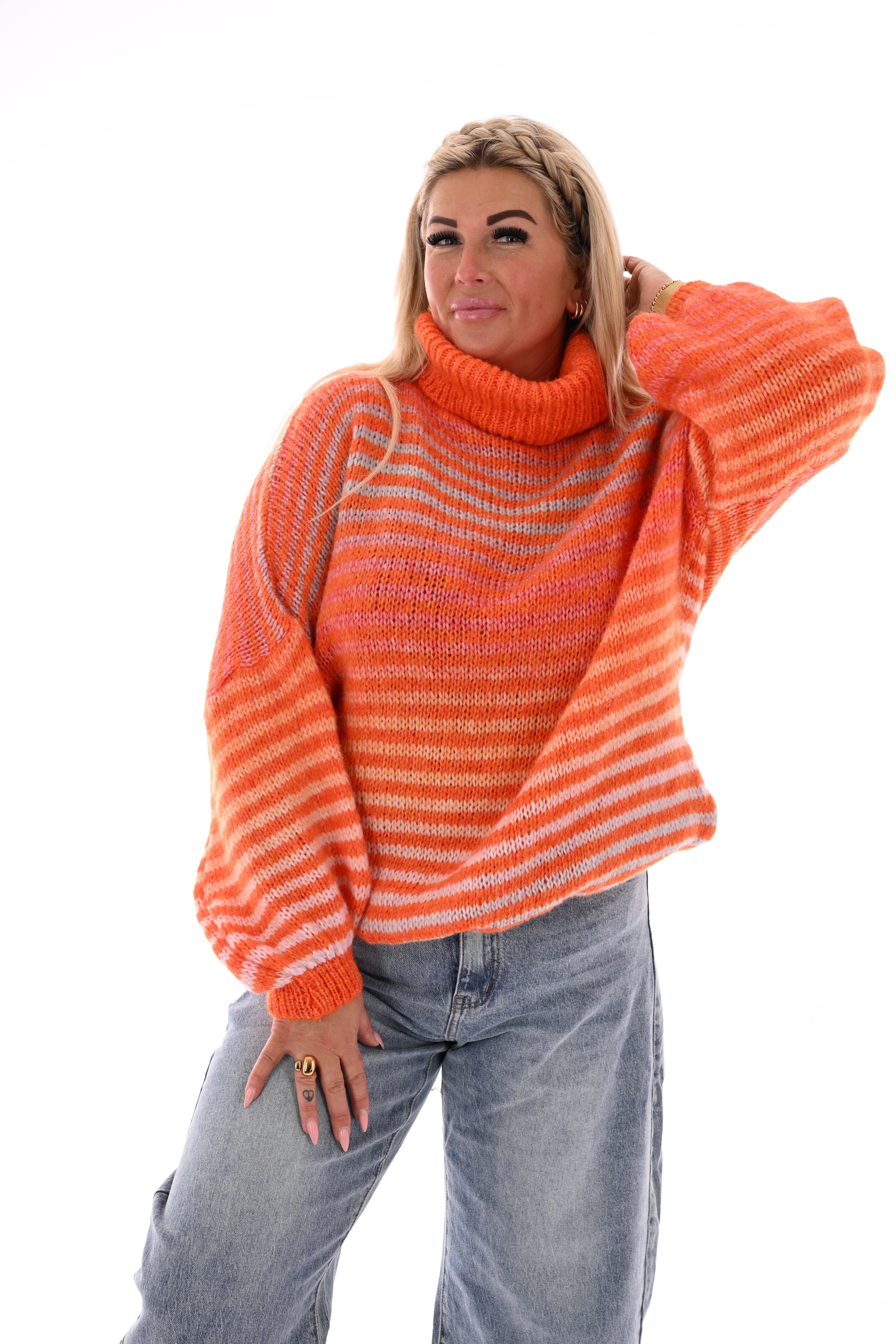 Gestreepte trui met col oranje