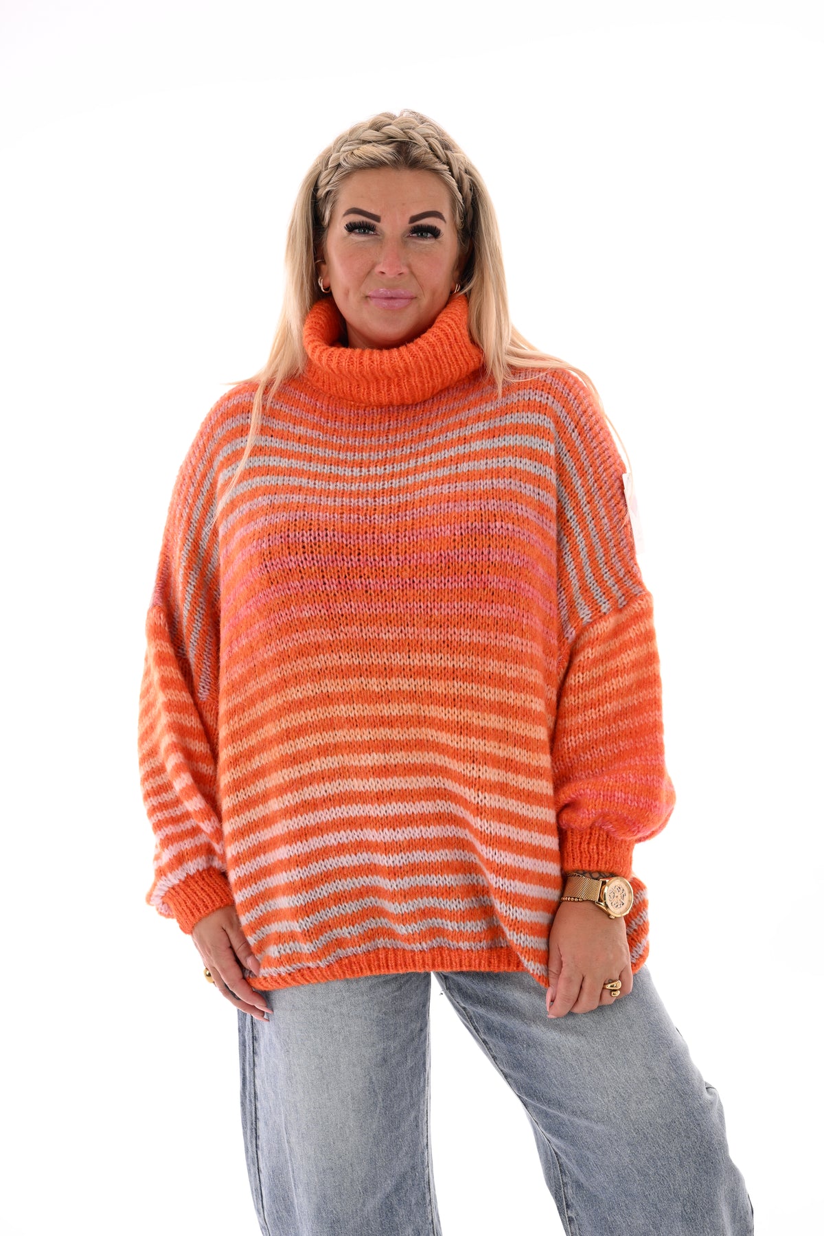 Gestreepte trui met col oranje