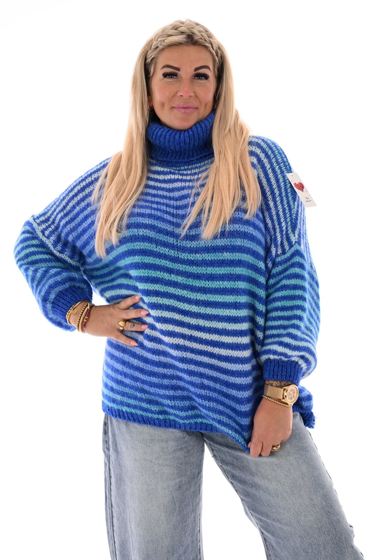 Gestreepte trui met col donkerblauw