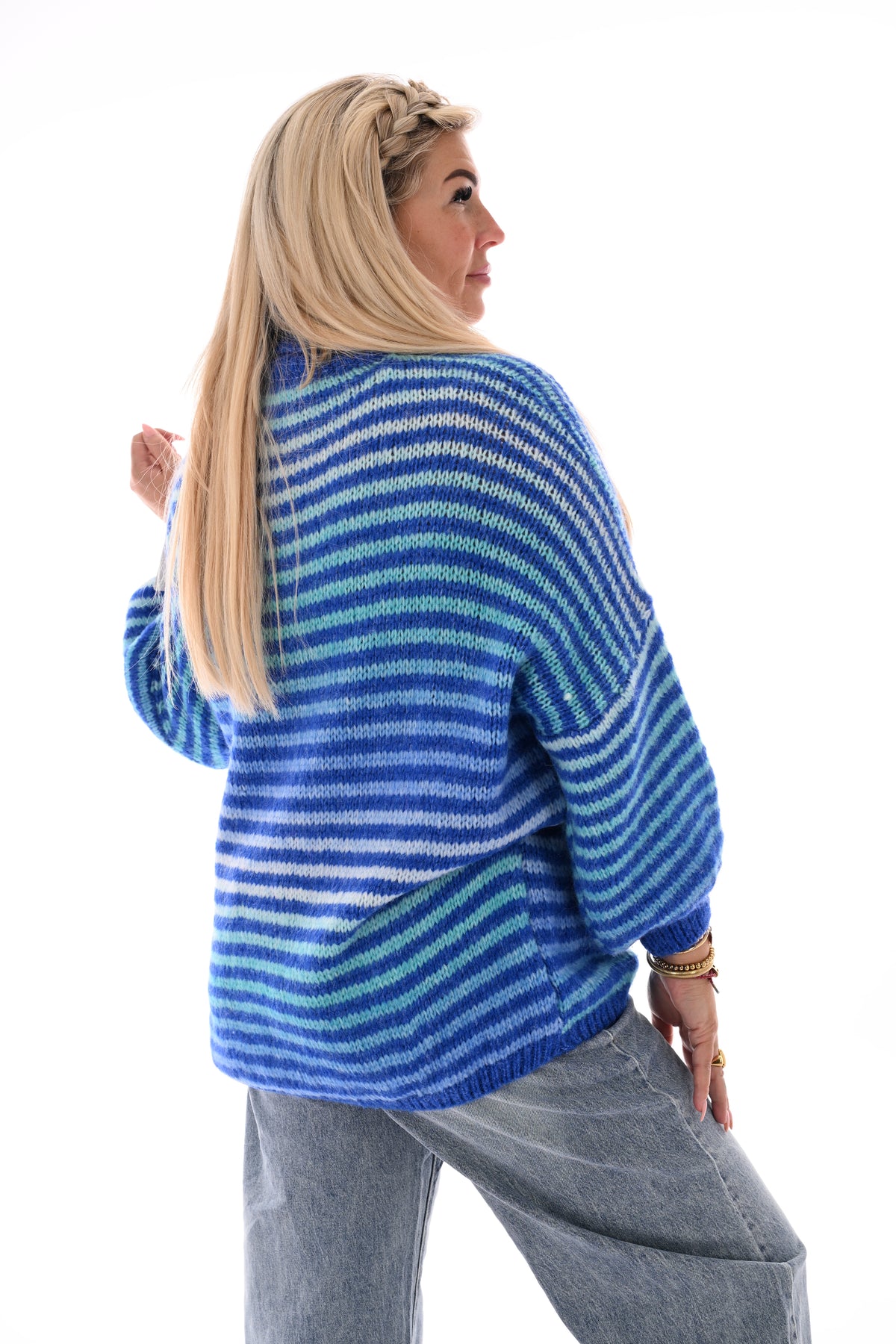 Gestreepte trui met col donkerblauw