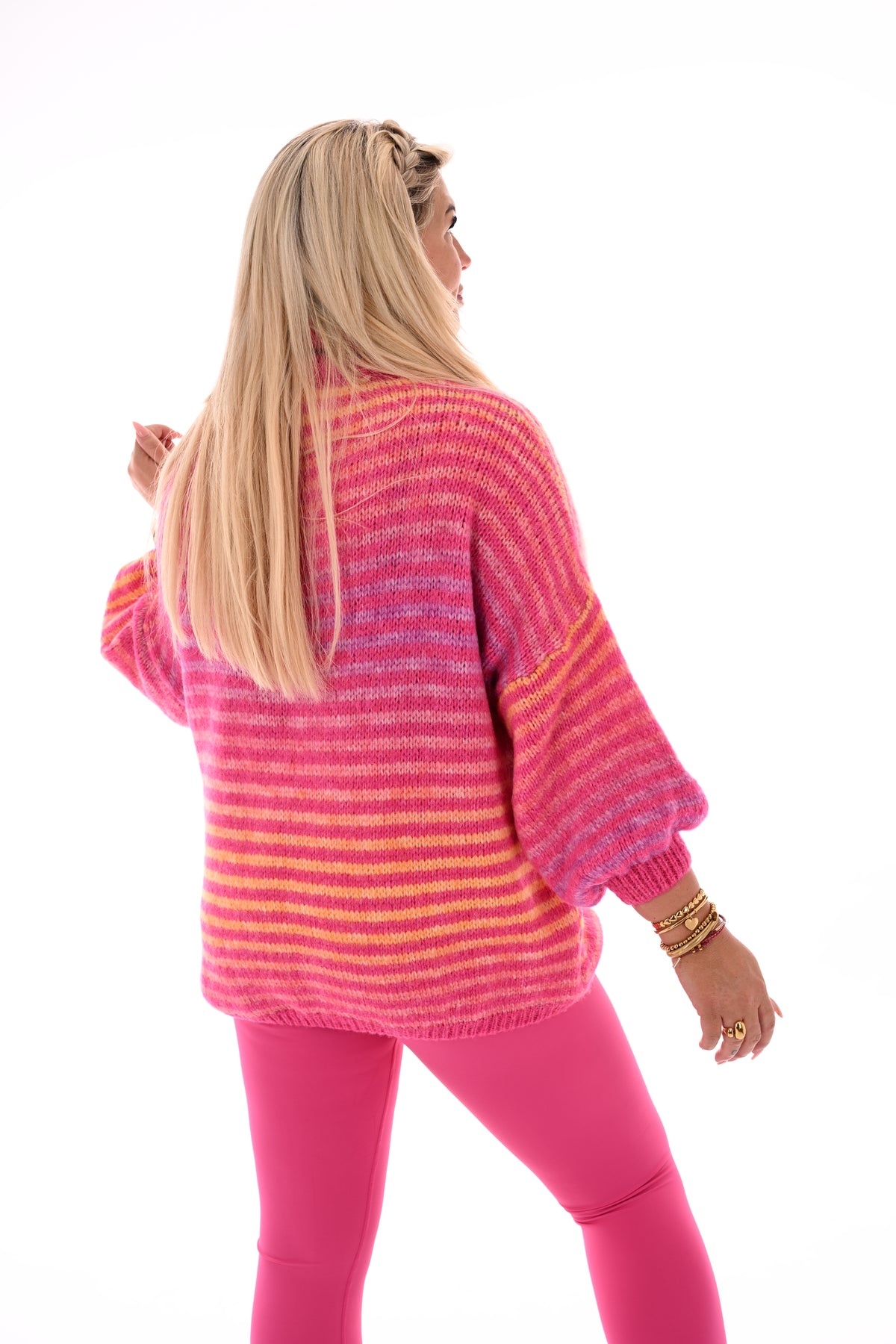 Gestreepte trui met col fuchsia