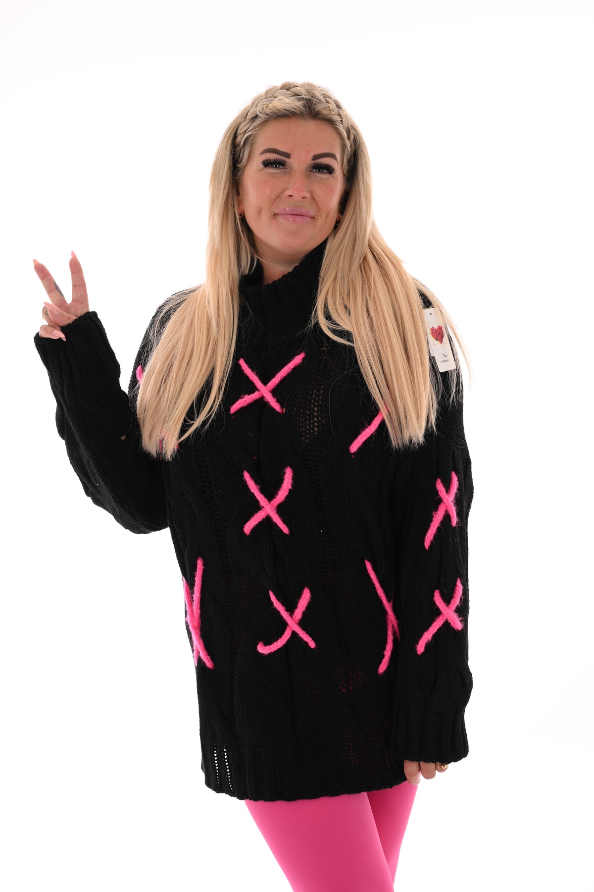 Gebreide trui grote stiksel zwart