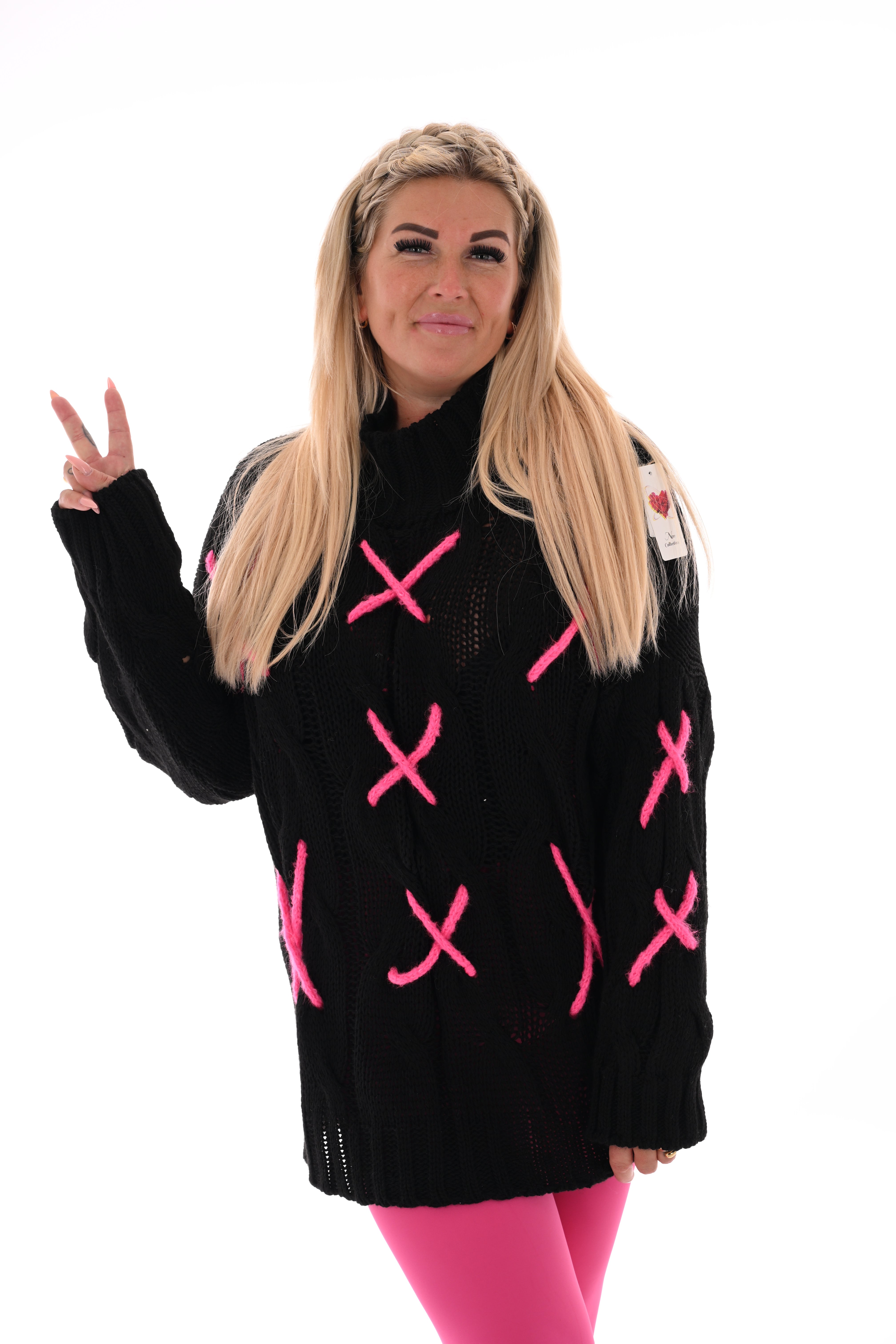 Gebreide trui grote stiksel zwart