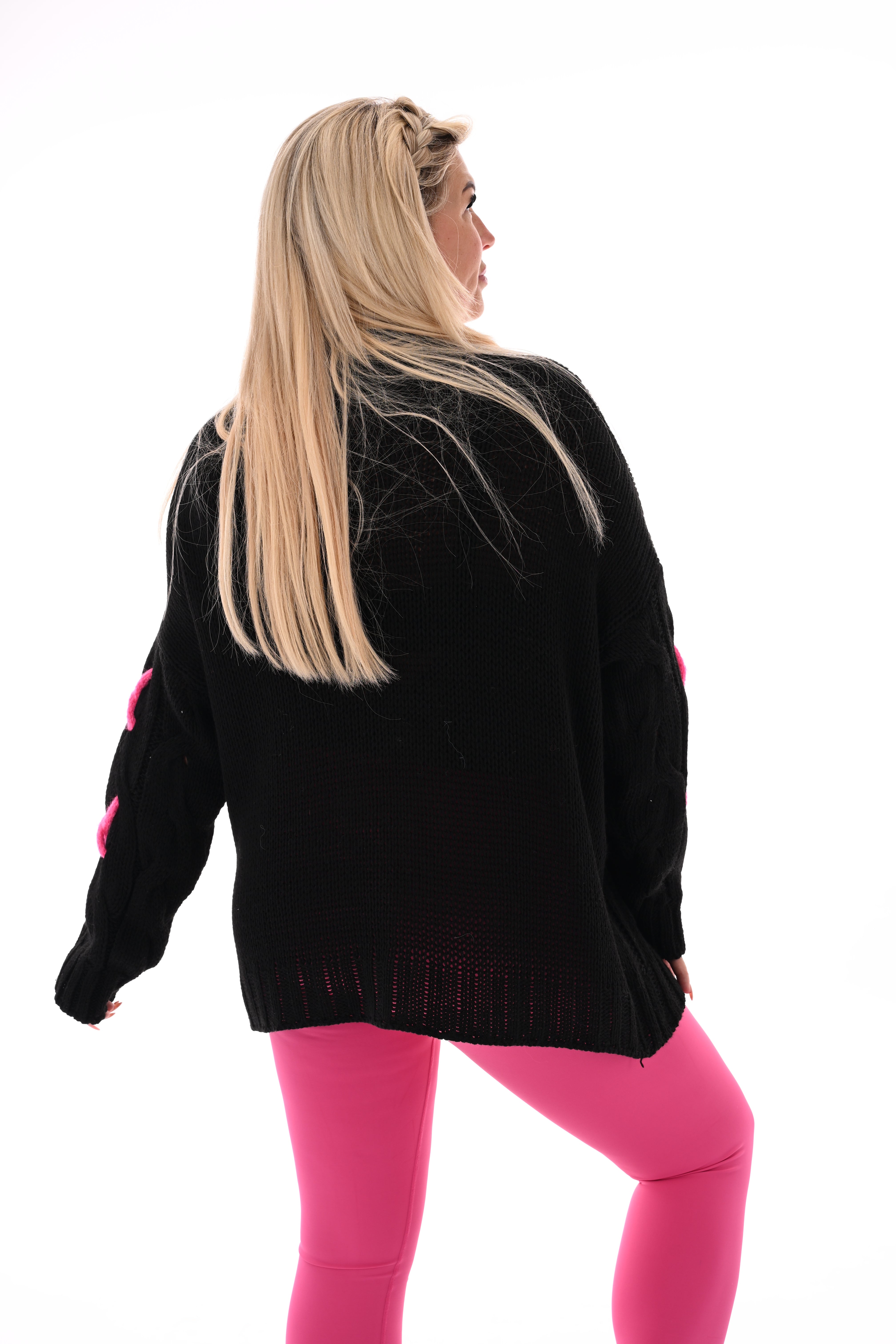 Gebreide trui grote stiksel zwart