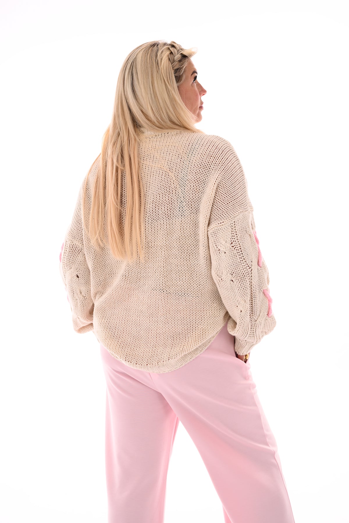 Gebreide trui grote stiksel creme