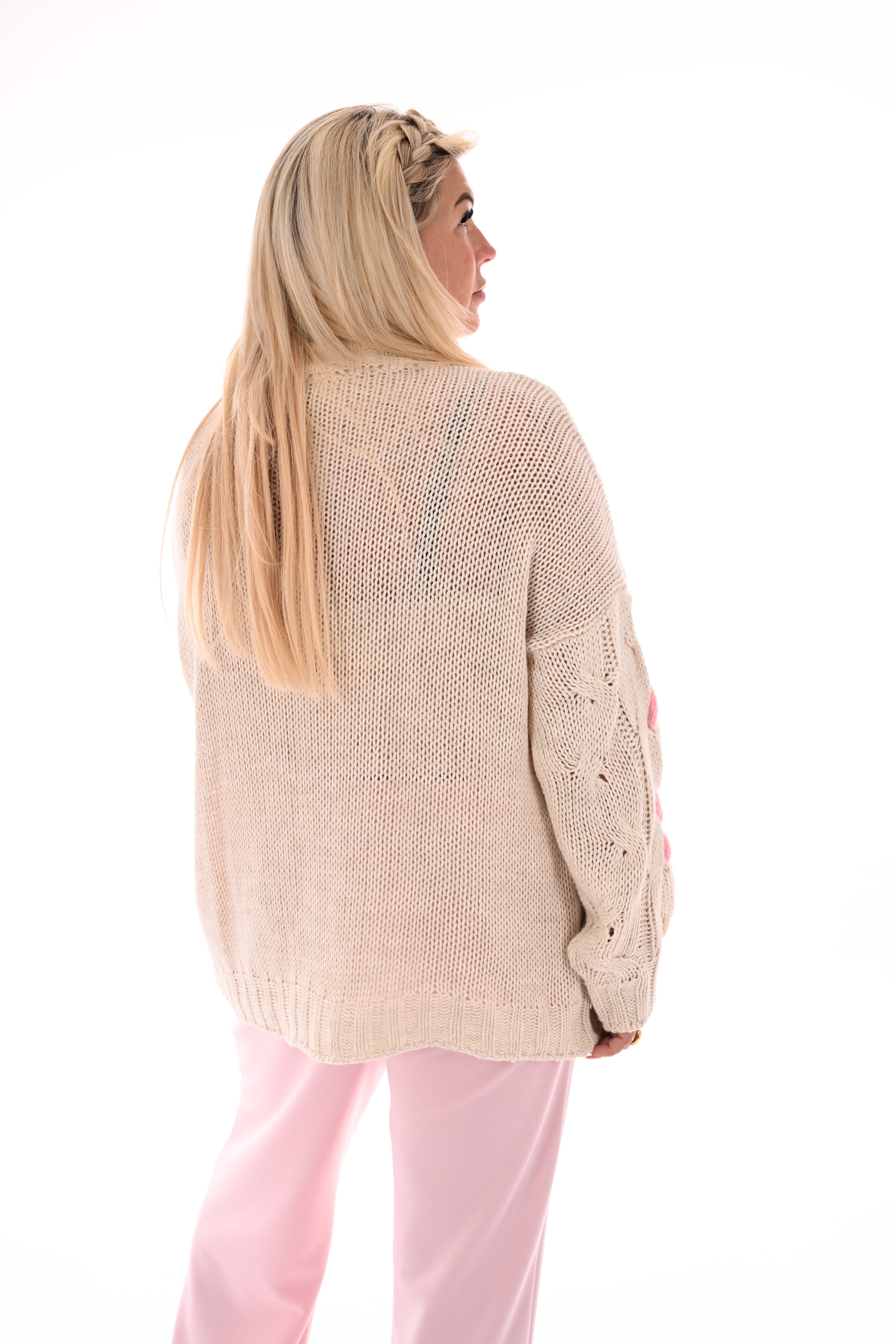 Gebreide trui grote stiksel creme