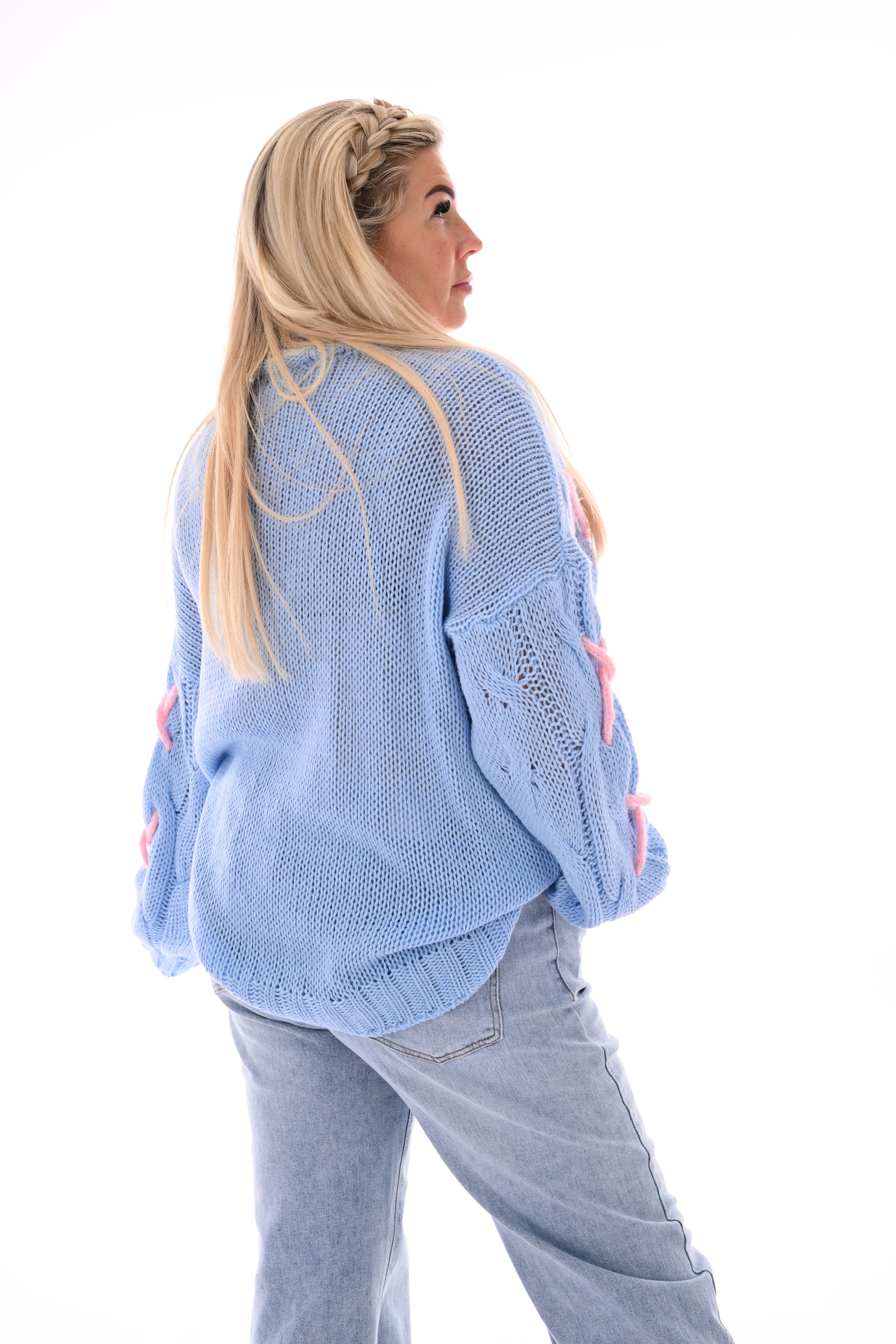 Gebreide trui grote stiksel blauw