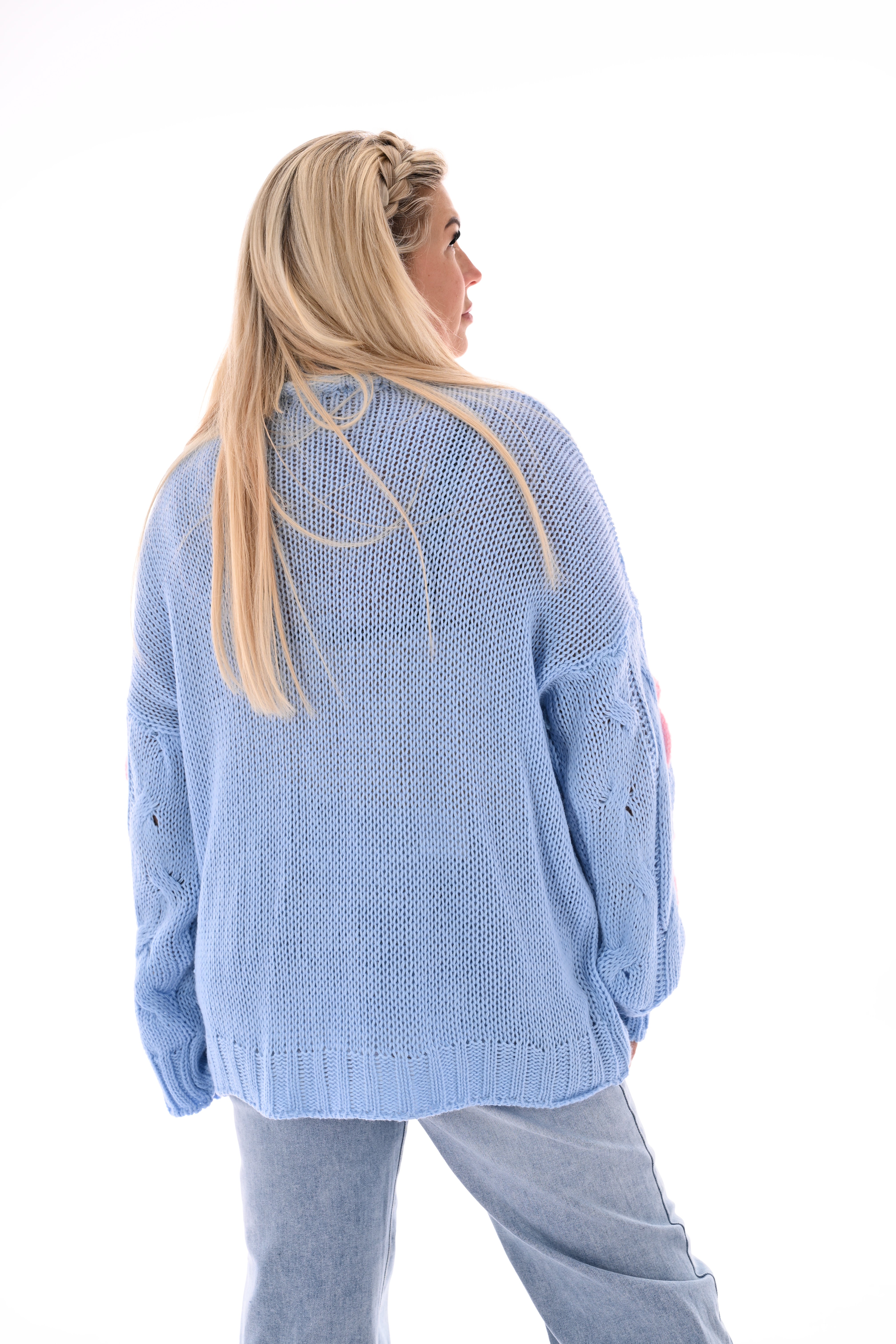 Gebreide trui grote stiksel blauw