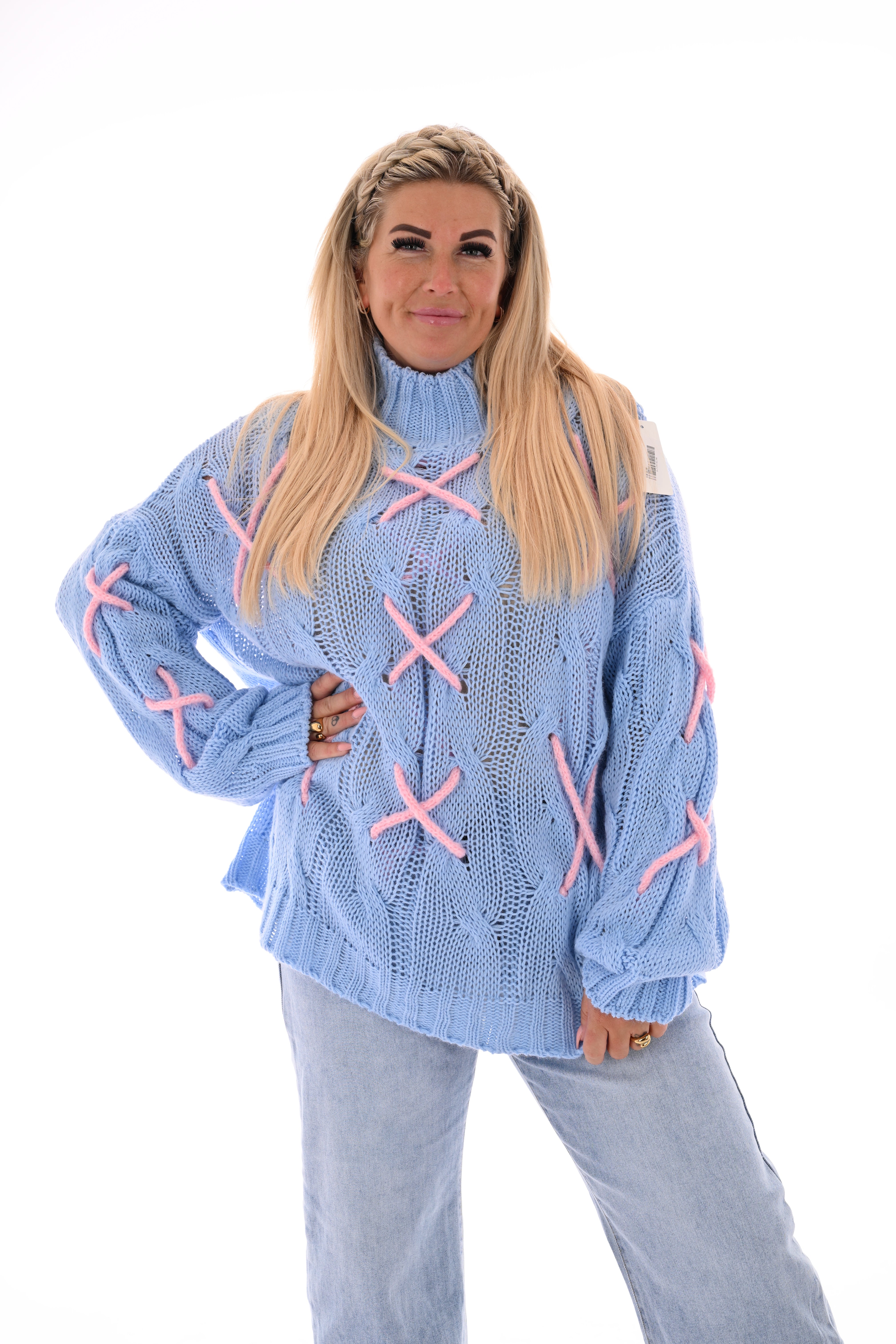 Gebreide trui grote stiksel blauw