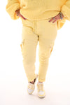 Silky stretchbroek cargo lichtgeel