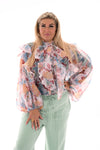 Blouse bloemen met strik lichtroze