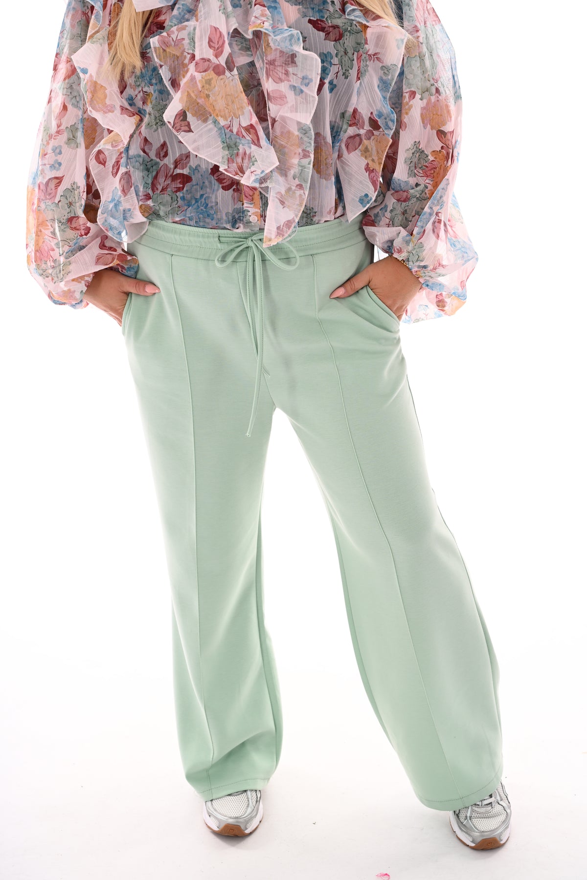 Wijde broek met naad lichtgroen