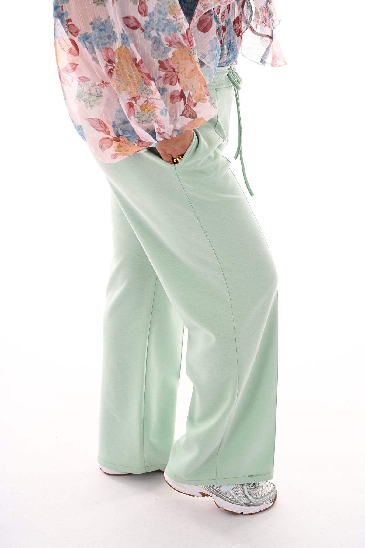 Wijde broek met naad lichtgroen