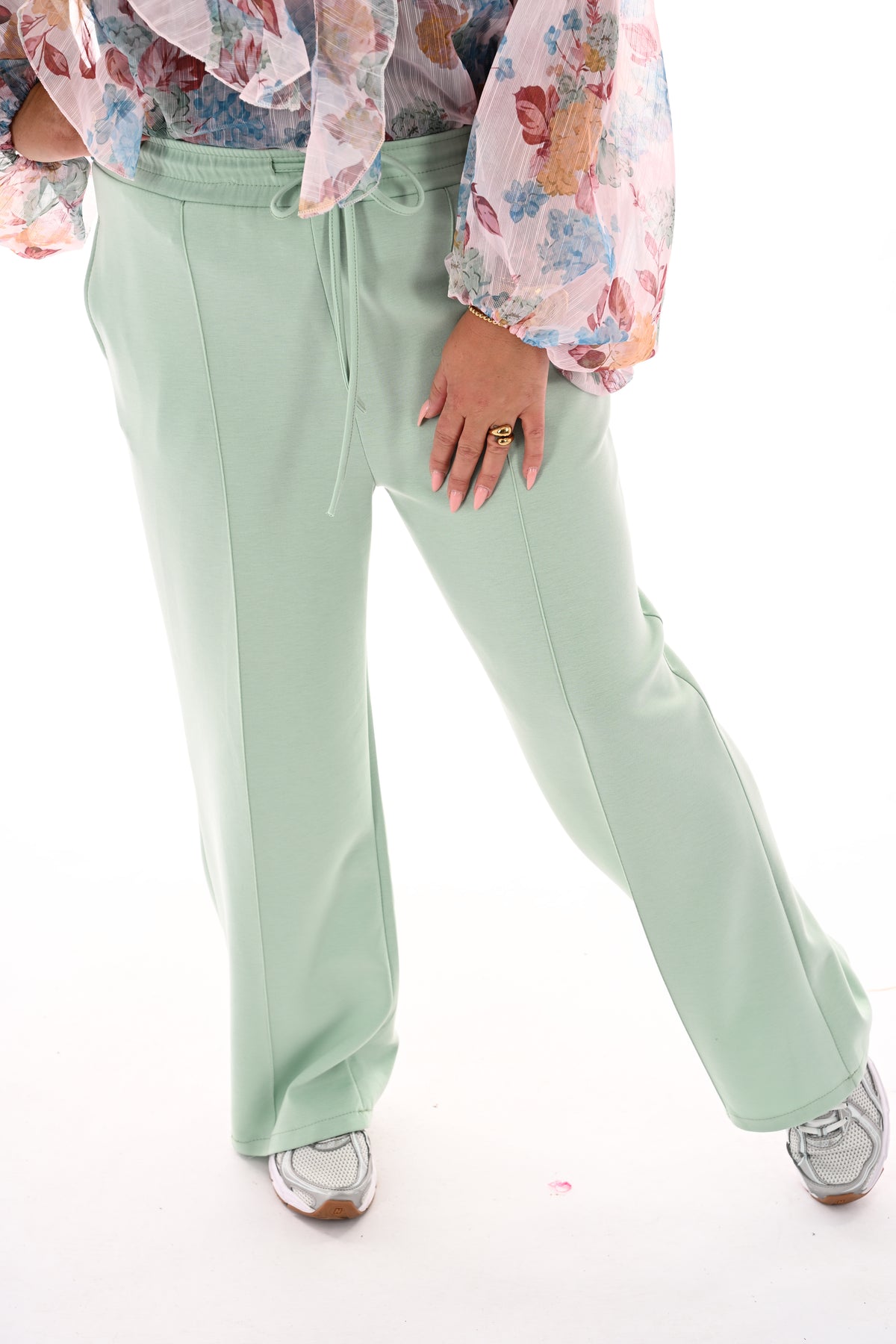 Wijde broek met naad lichtgroen