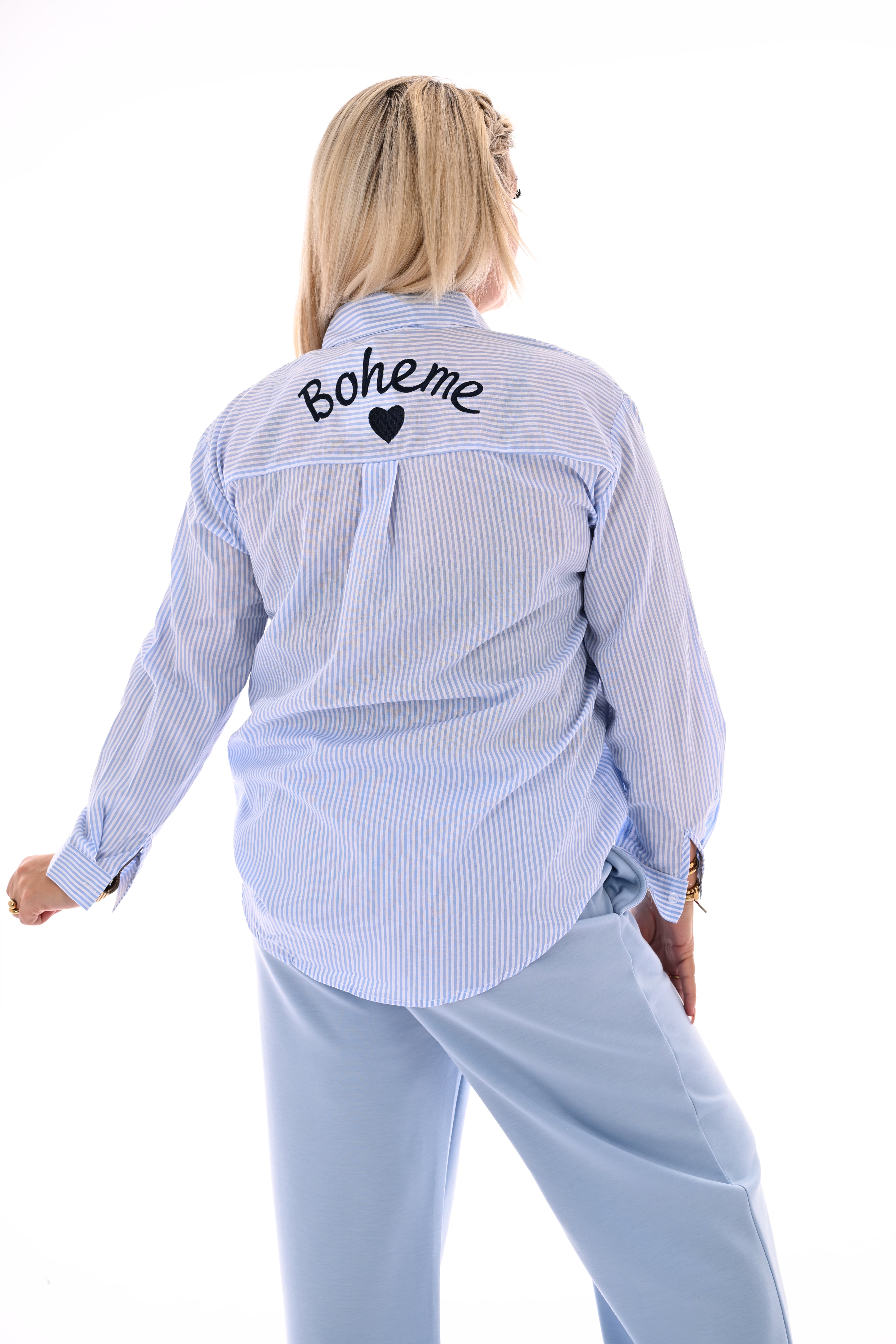 Blouse strepen Boheme lichtblauw