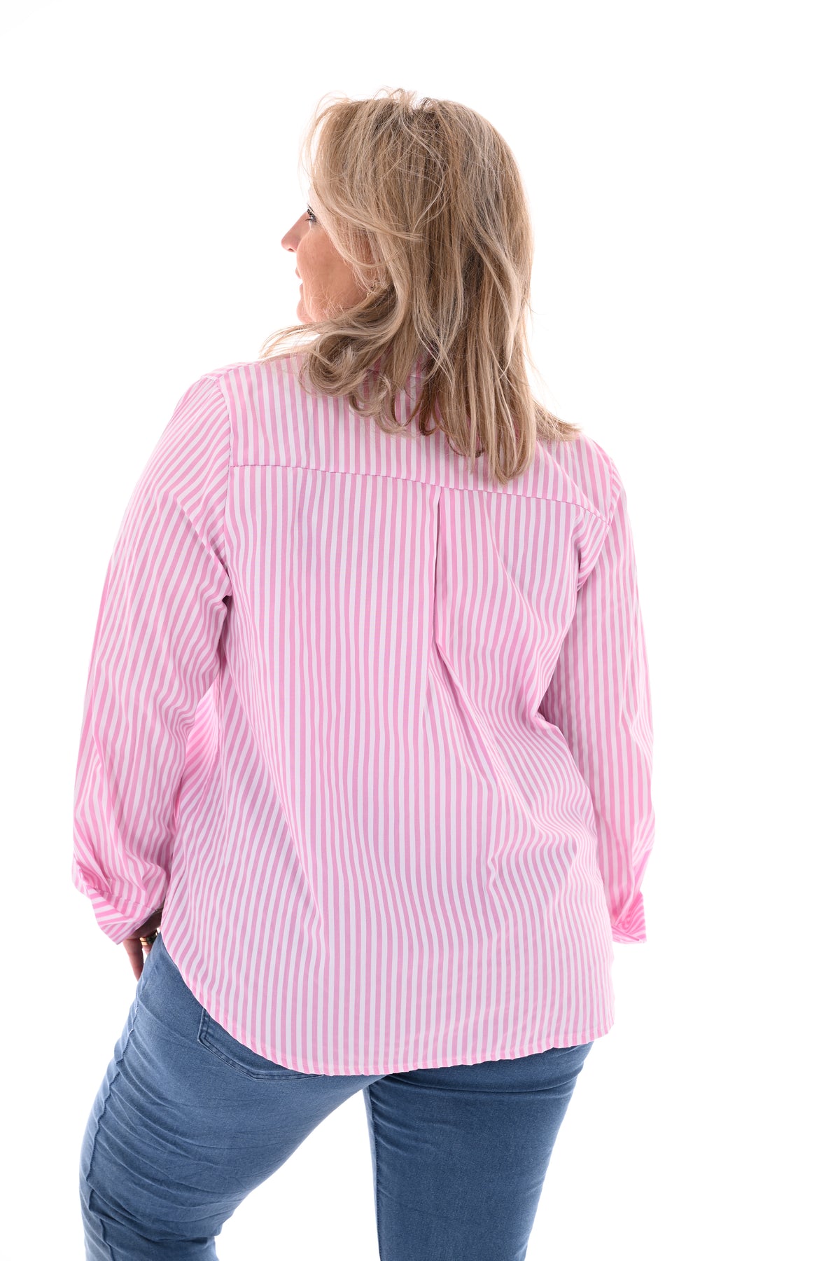 Doorknoop blouse streepjes lichtroze