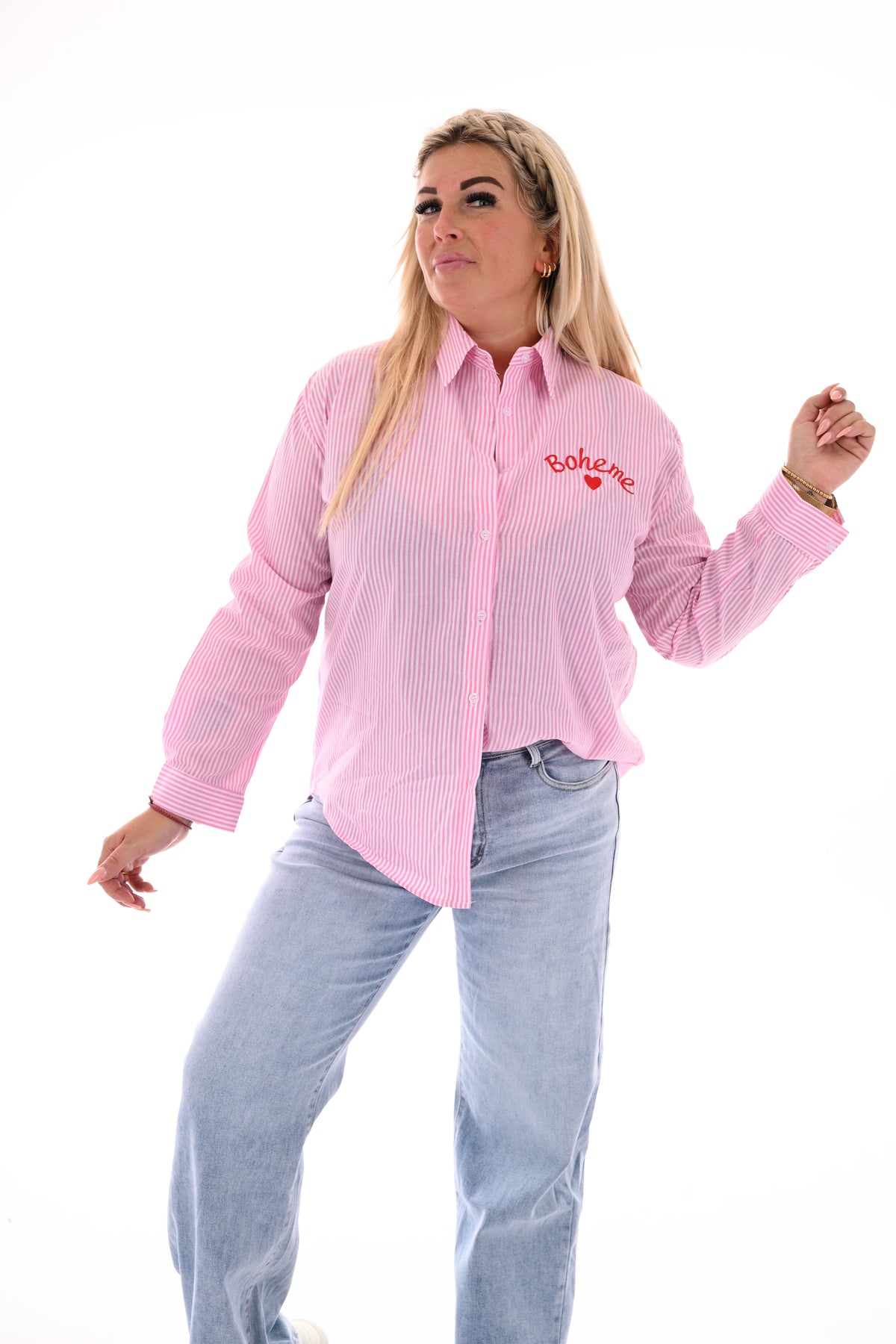 Blouse strepen Boheme roze